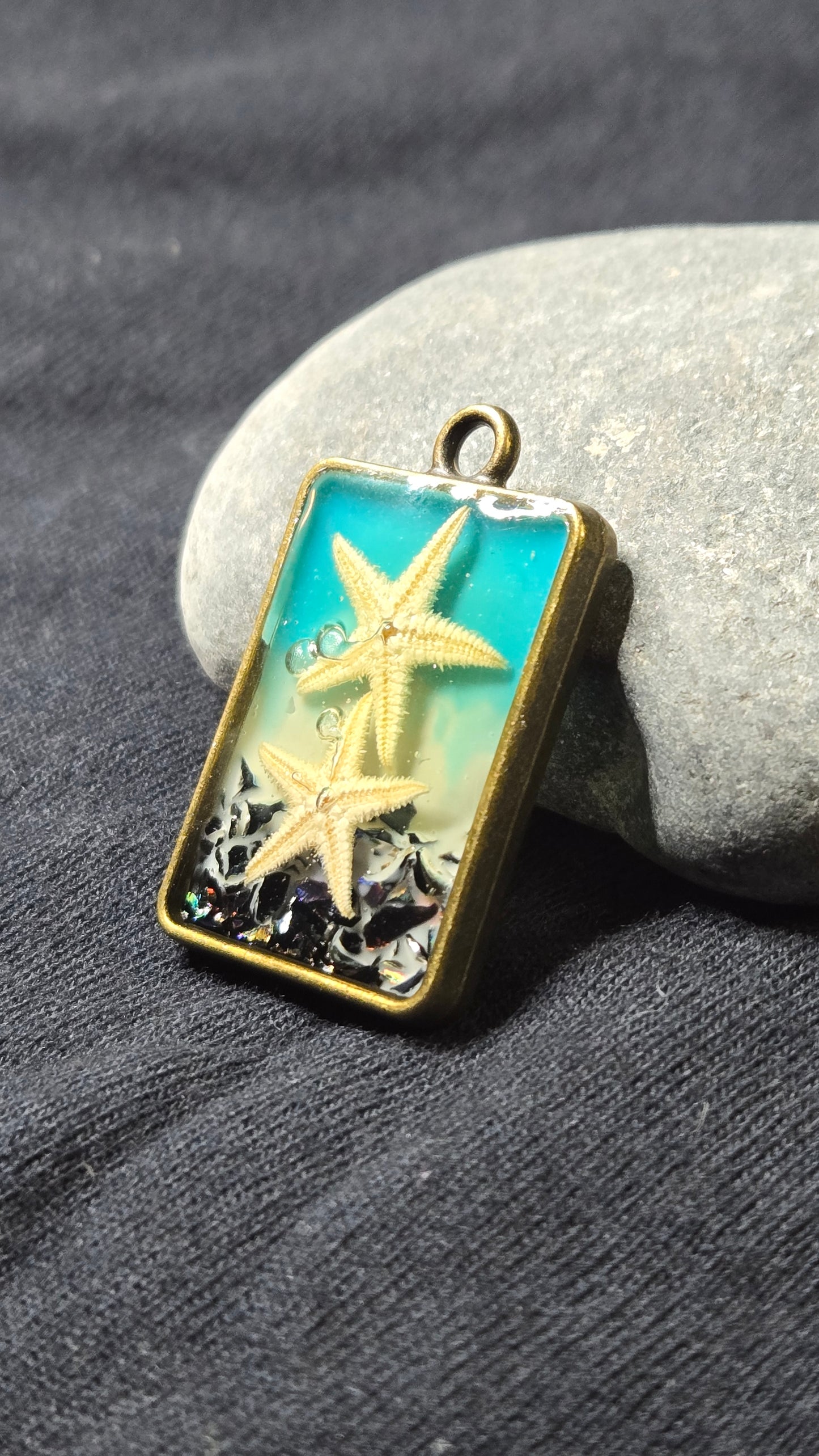 Real Starfish & Ocean Wave Resin Pendant