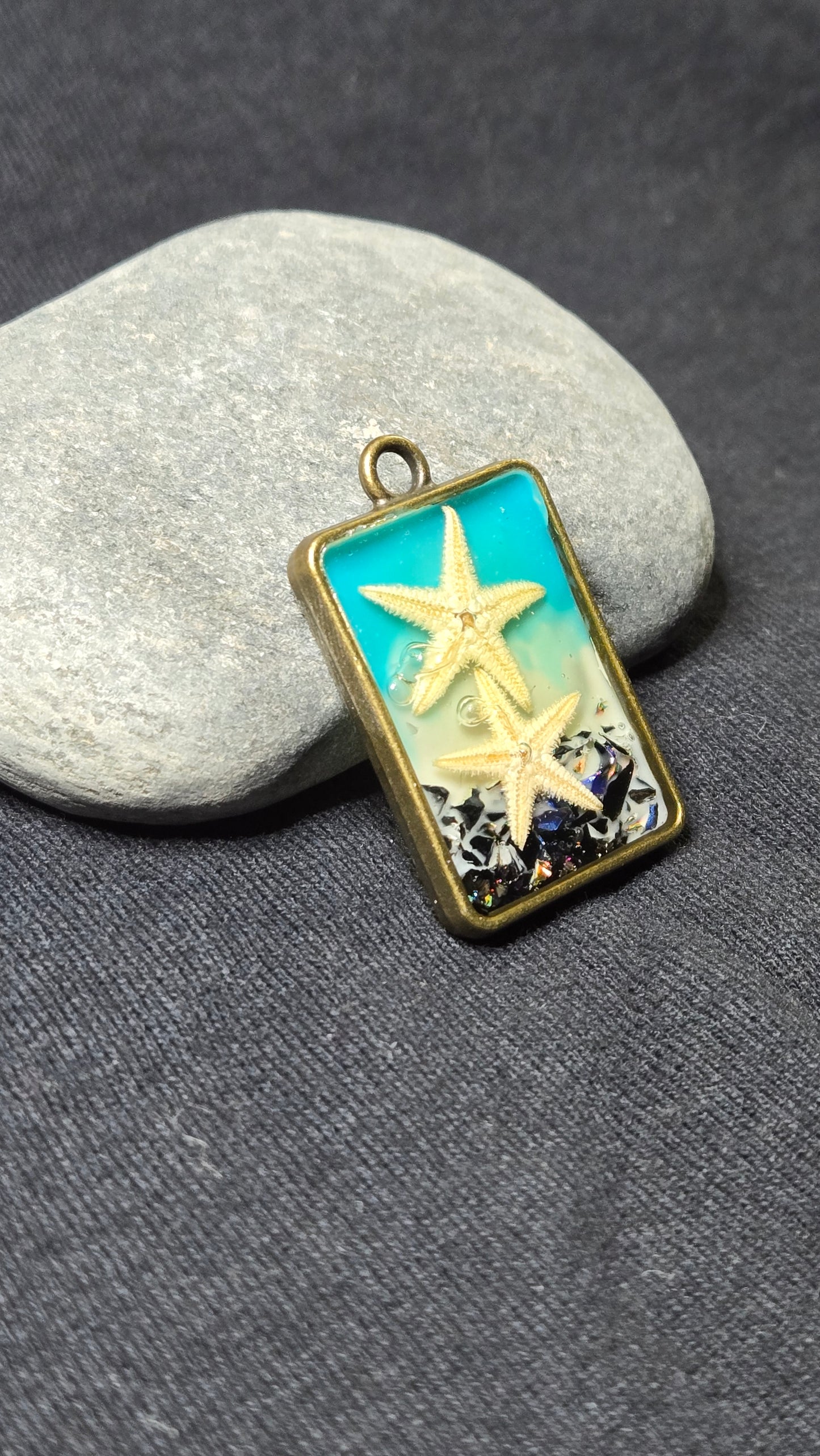 Real Starfish & Ocean Wave Resin Pendant