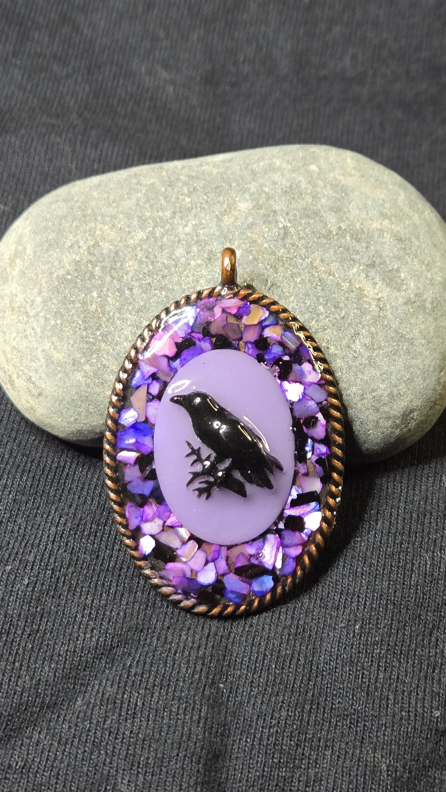 Oval Raven Cameo with Purple Iridescent Shell
