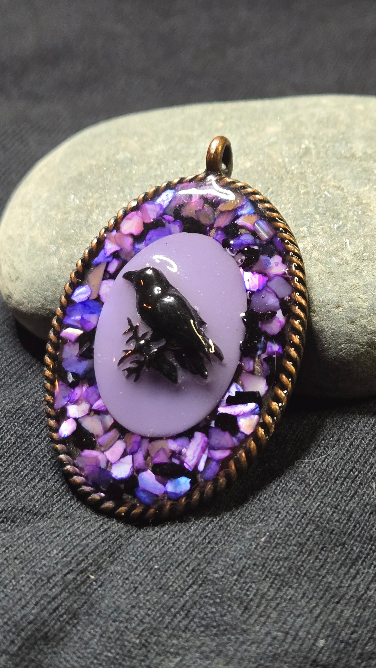 Oval Raven Cameo with Purple Iridescent Shell