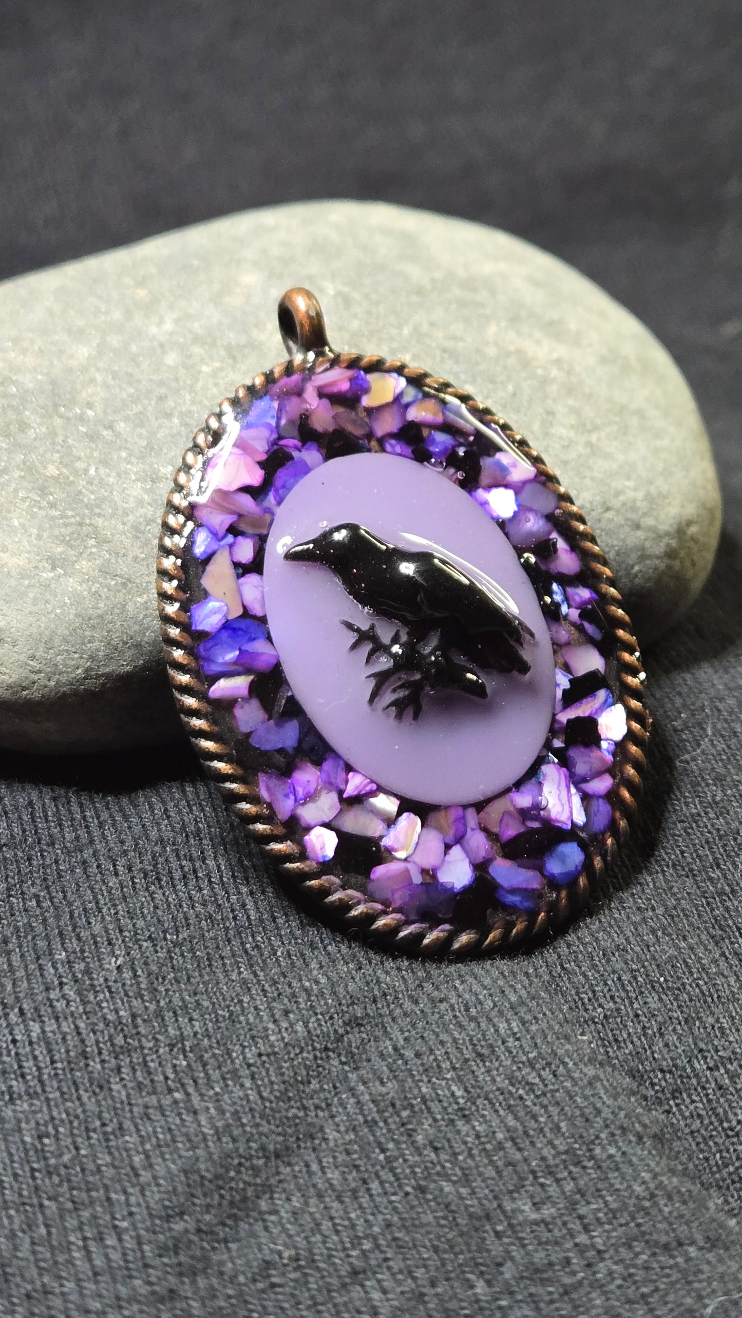 Oval Raven Cameo with Purple Iridescent Shell