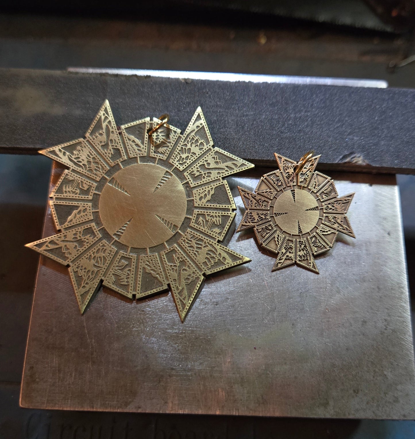 His & Hers Brass Open Lament Configuration Pendant Set