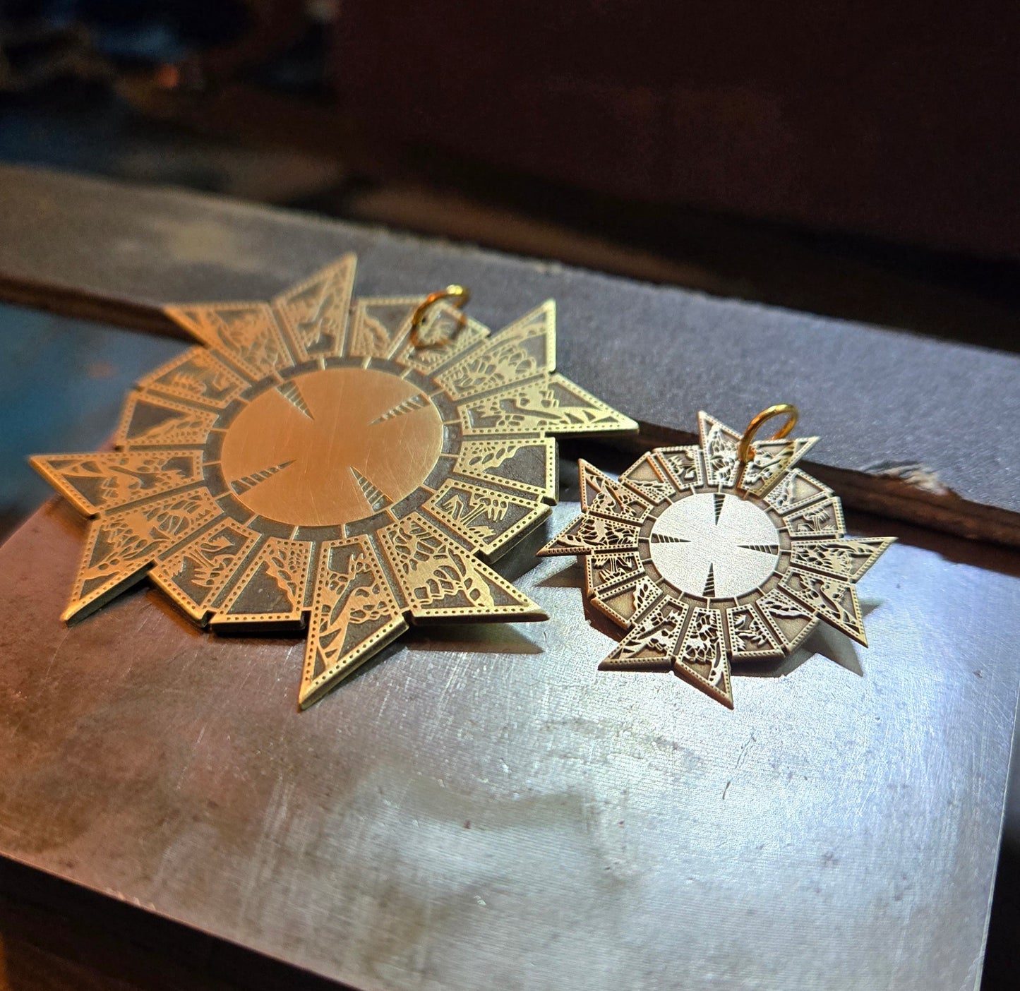 His & Hers Brass Open Lament Configuration Pendant Set