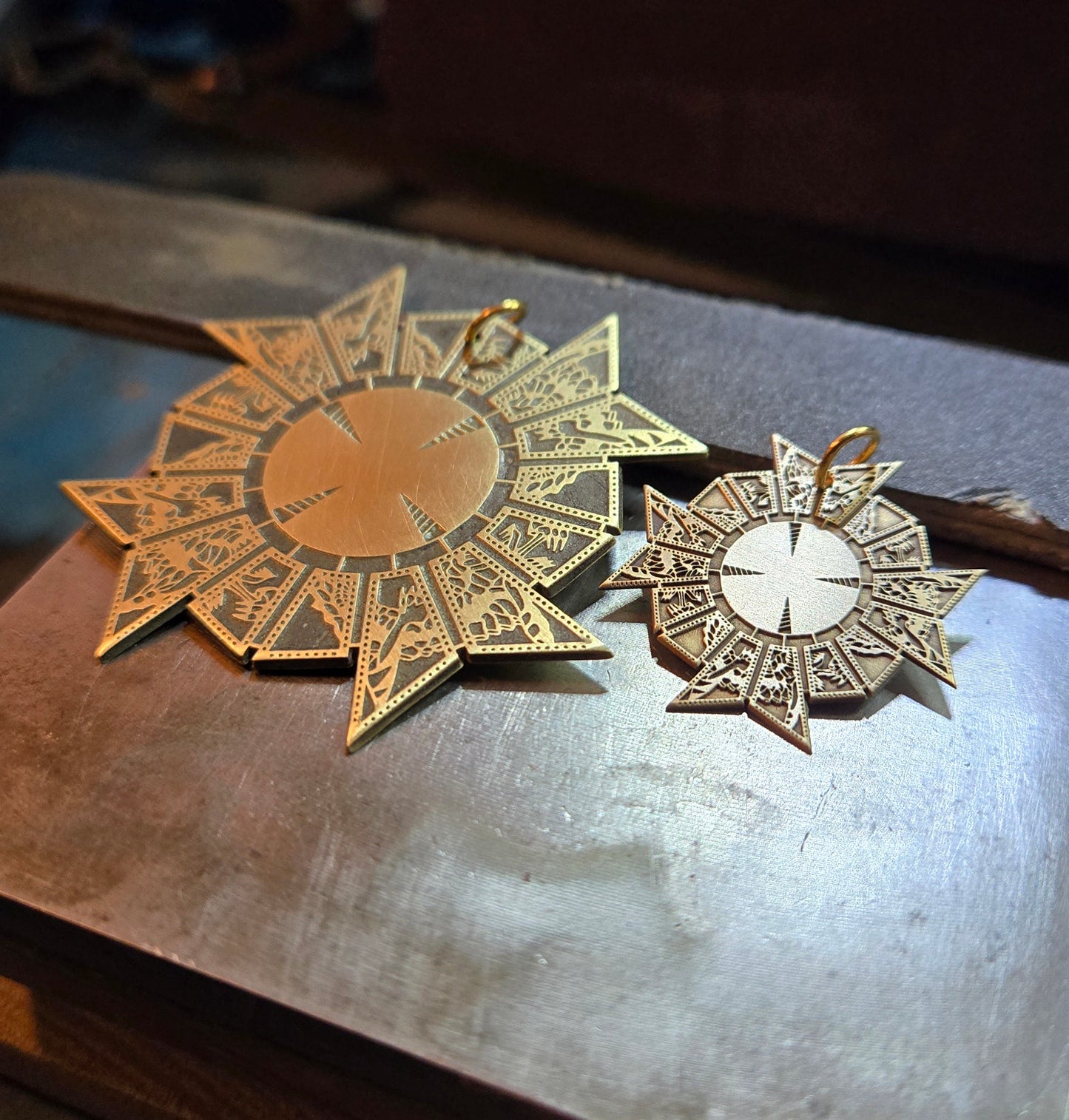 His & Hers Brass Open Lament Configuration Pendant Set