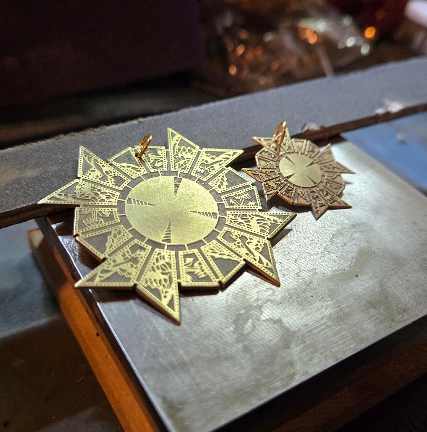 His & Hers Brass Open Lament Configuration Pendant Set