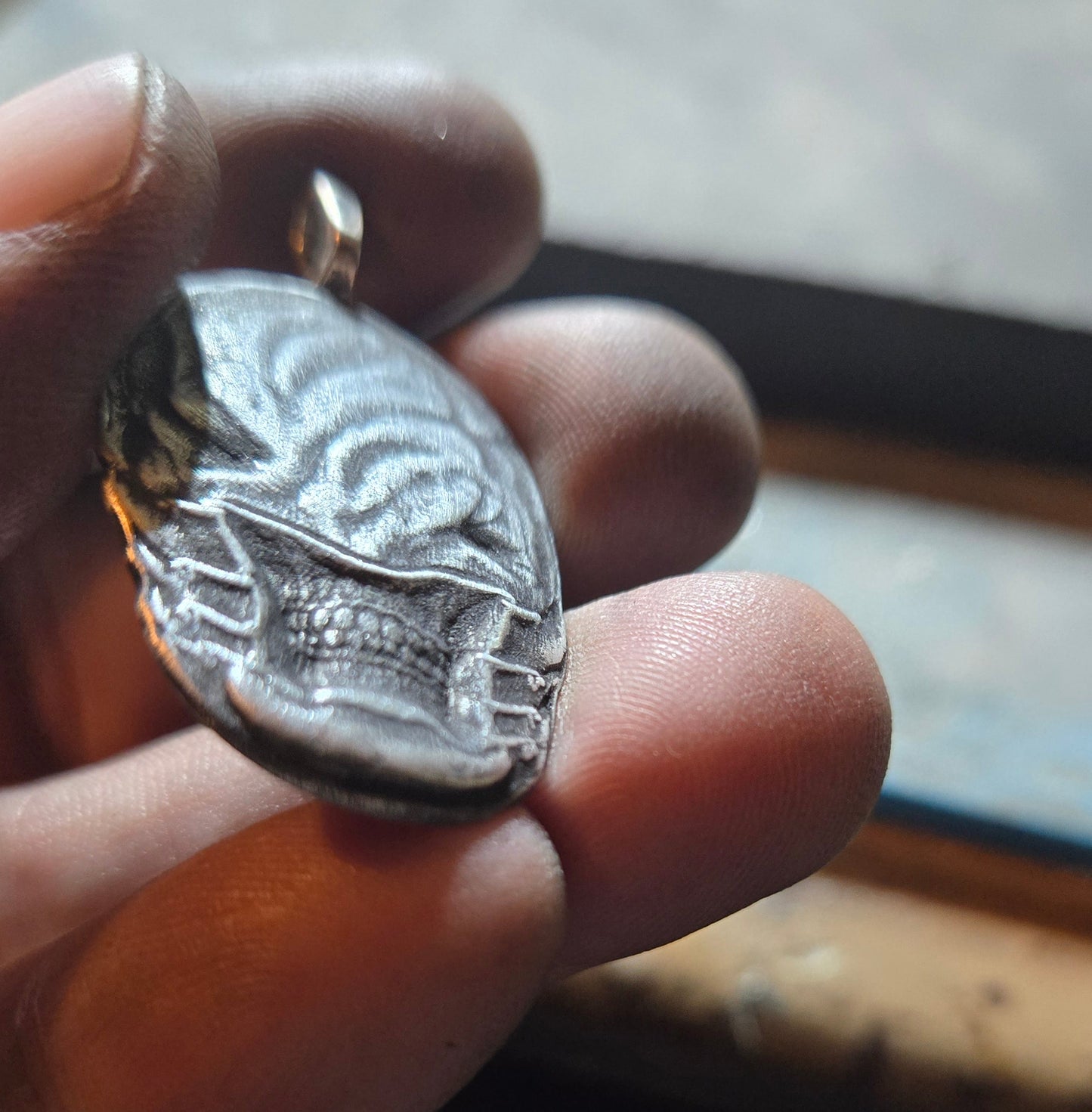 Custom Hellraiser-Themed Chatterer Pendant – Aged Finish