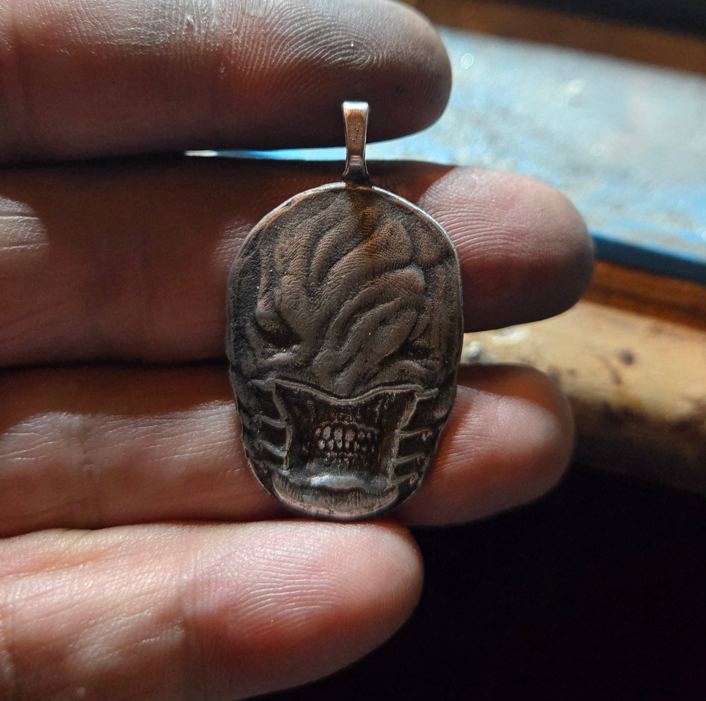 Custom Hellraiser-Themed Chatterer Pendant – Aged Finish