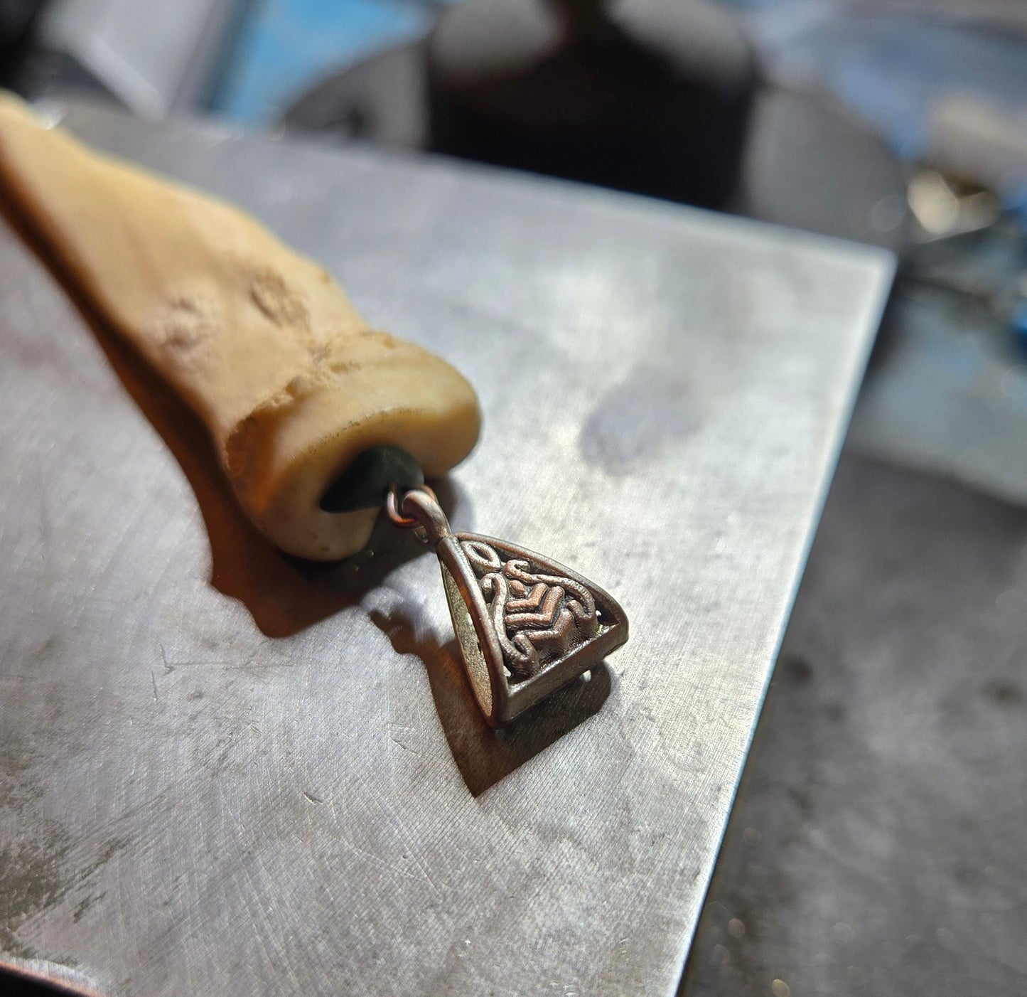 Custom Aged Broken Deer Bone Pendant – Handmade with Vintage Jade