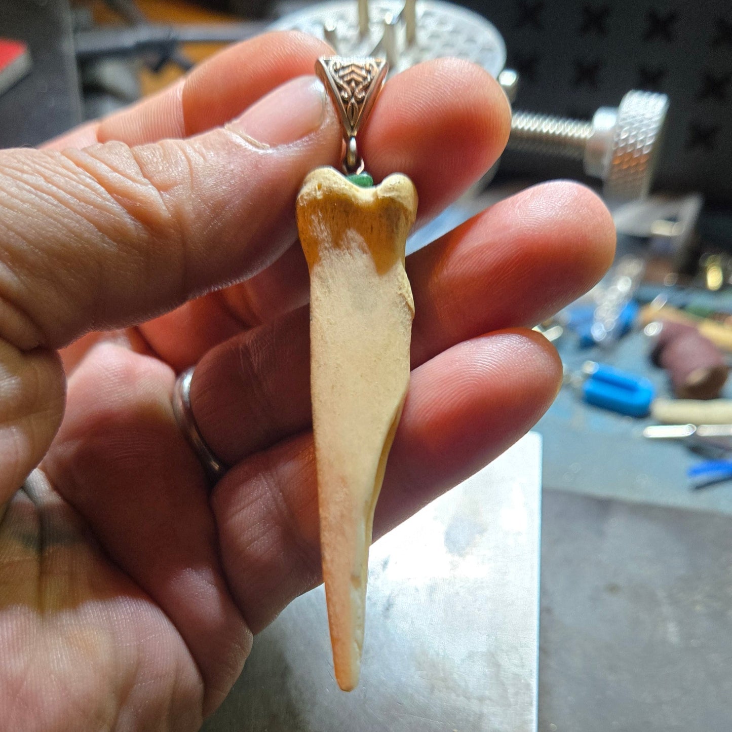 Custom Aged Broken Deer Bone Pendant – Handmade with Vintage Jade