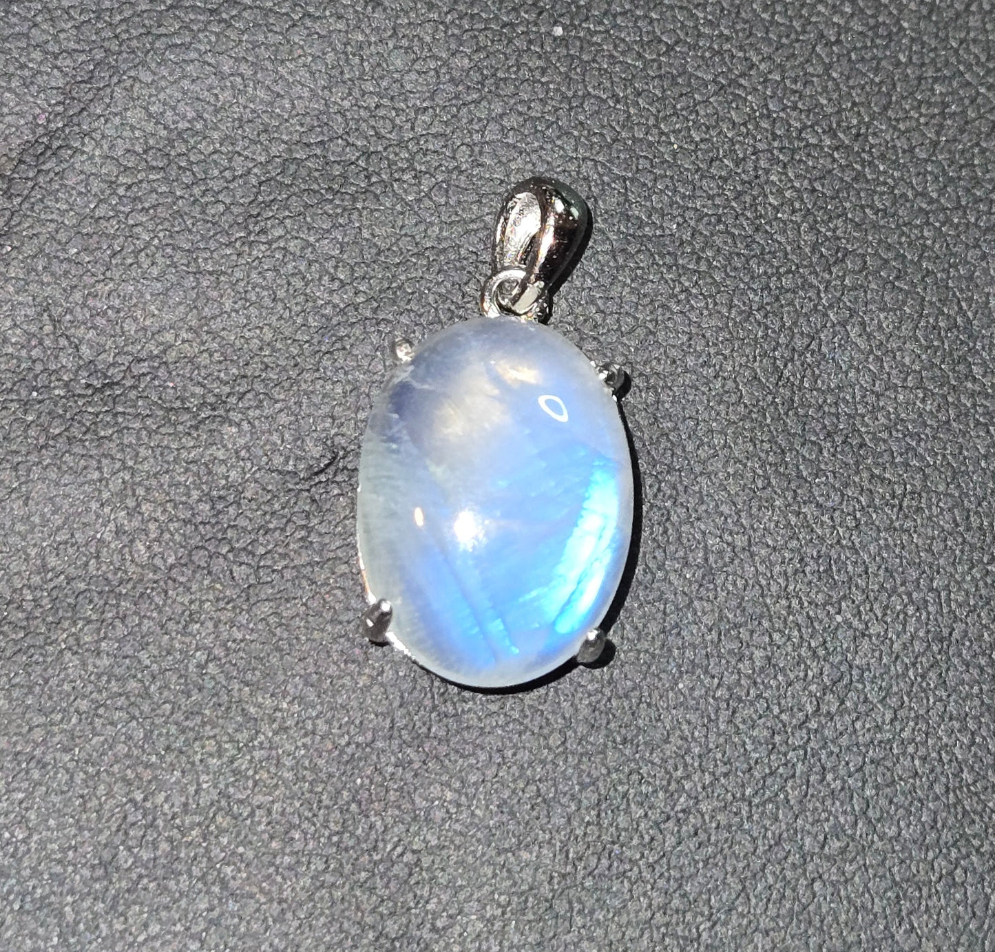 Custom Sterling Silver Pendant with Blue Fire Rainbow Moonstone