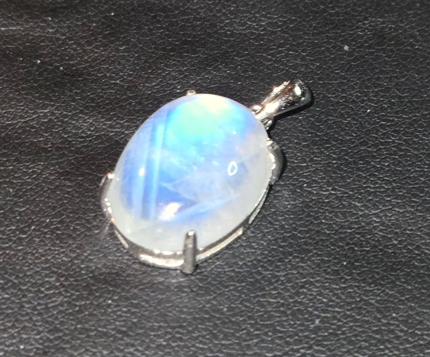 Custom Sterling Silver Pendant with Blue Fire Rainbow Moonstone