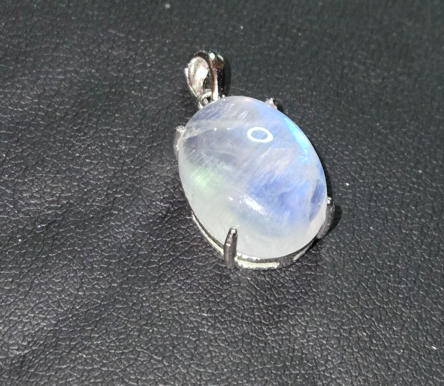 Custom Sterling Silver Pendant with Blue Fire Rainbow Moonstone