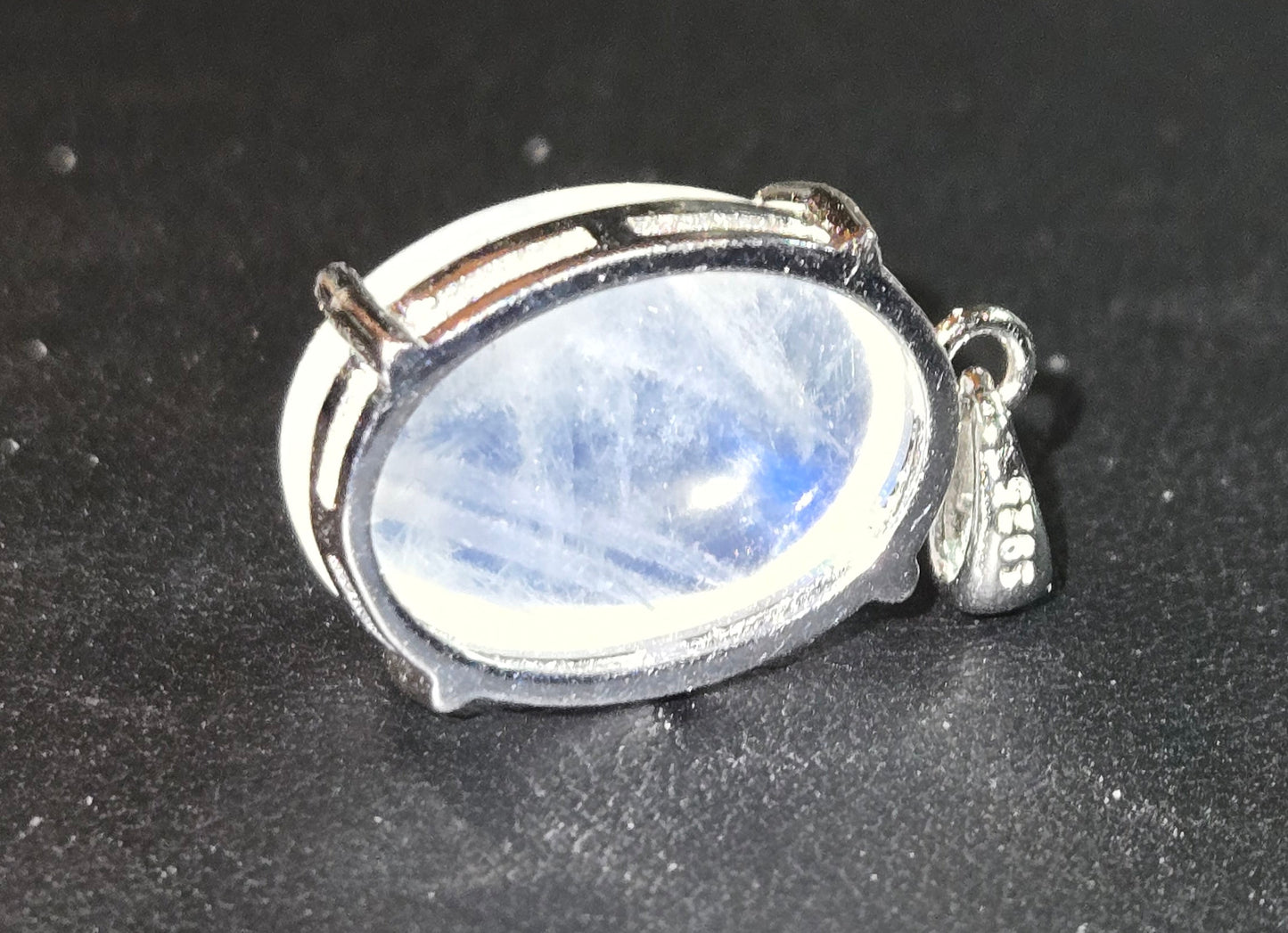Custom Sterling Silver Pendant with Blue Fire Rainbow Moonstone