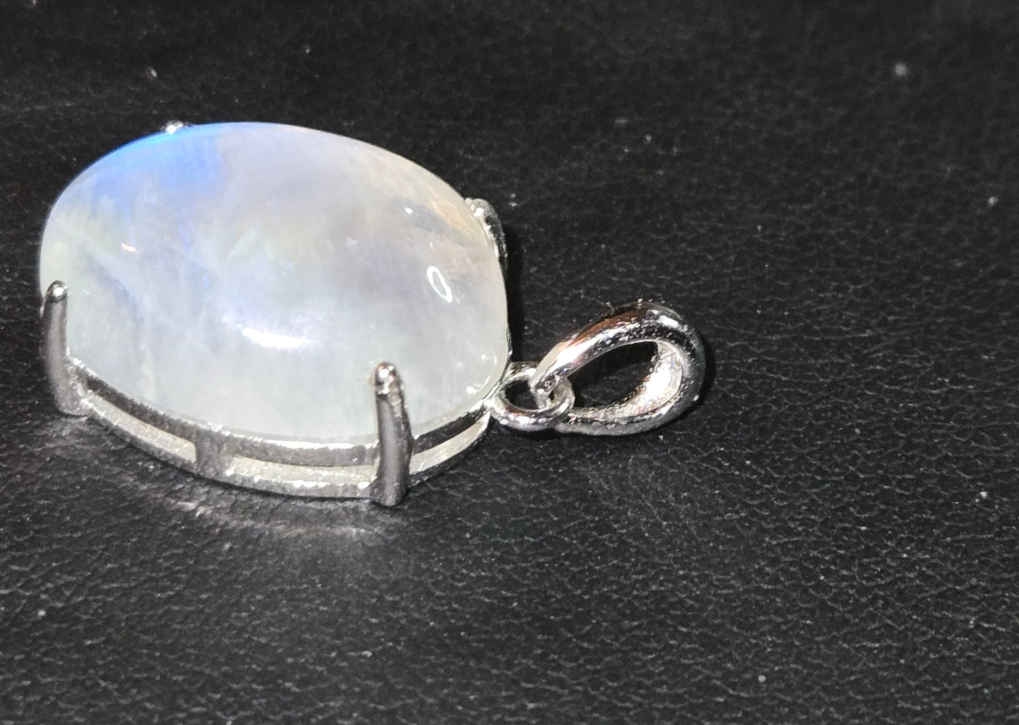 Custom Sterling Silver Pendant with Blue Fire Rainbow Moonstone
