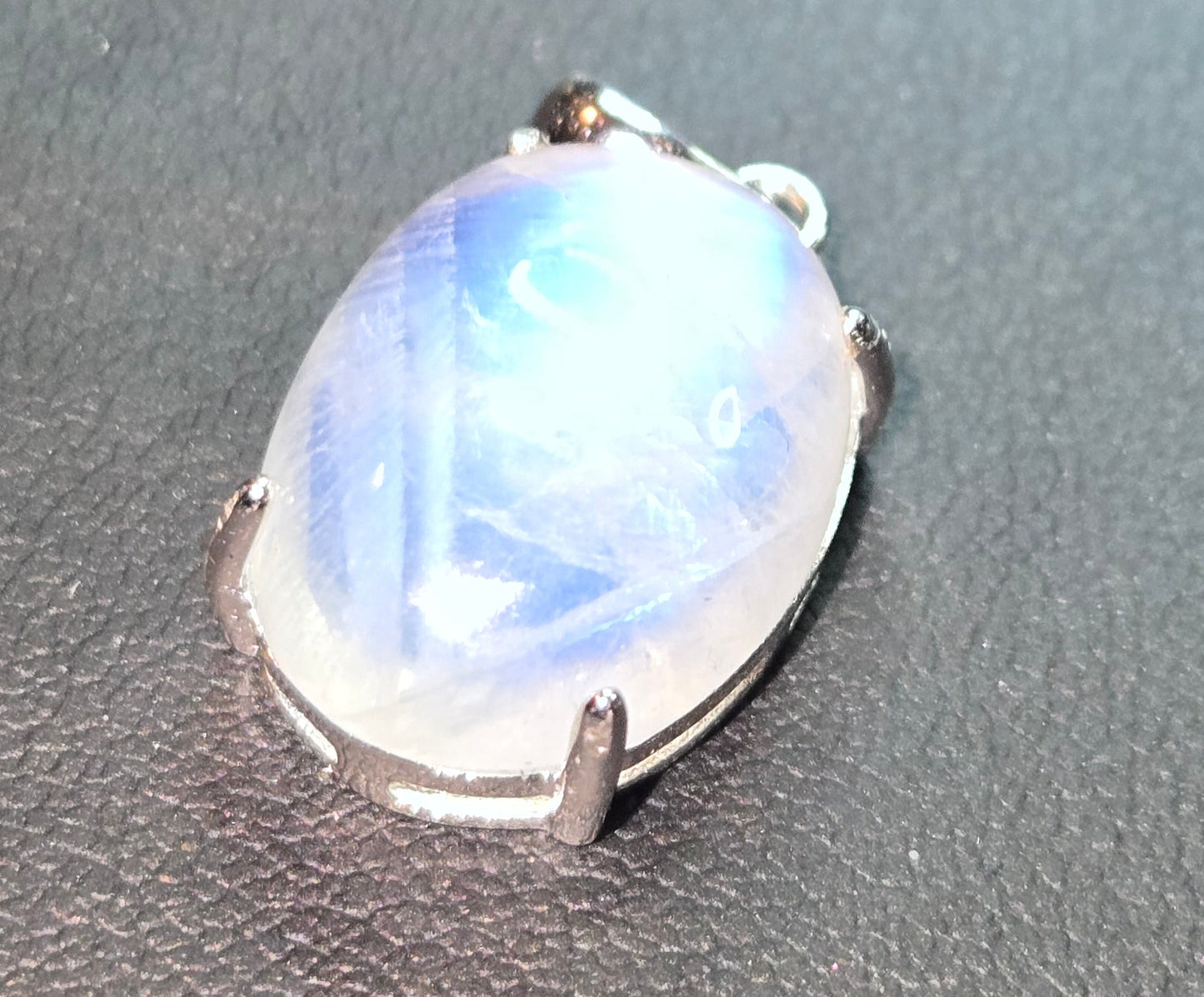 Custom Sterling Silver Pendant with Blue Fire Rainbow Moonstone