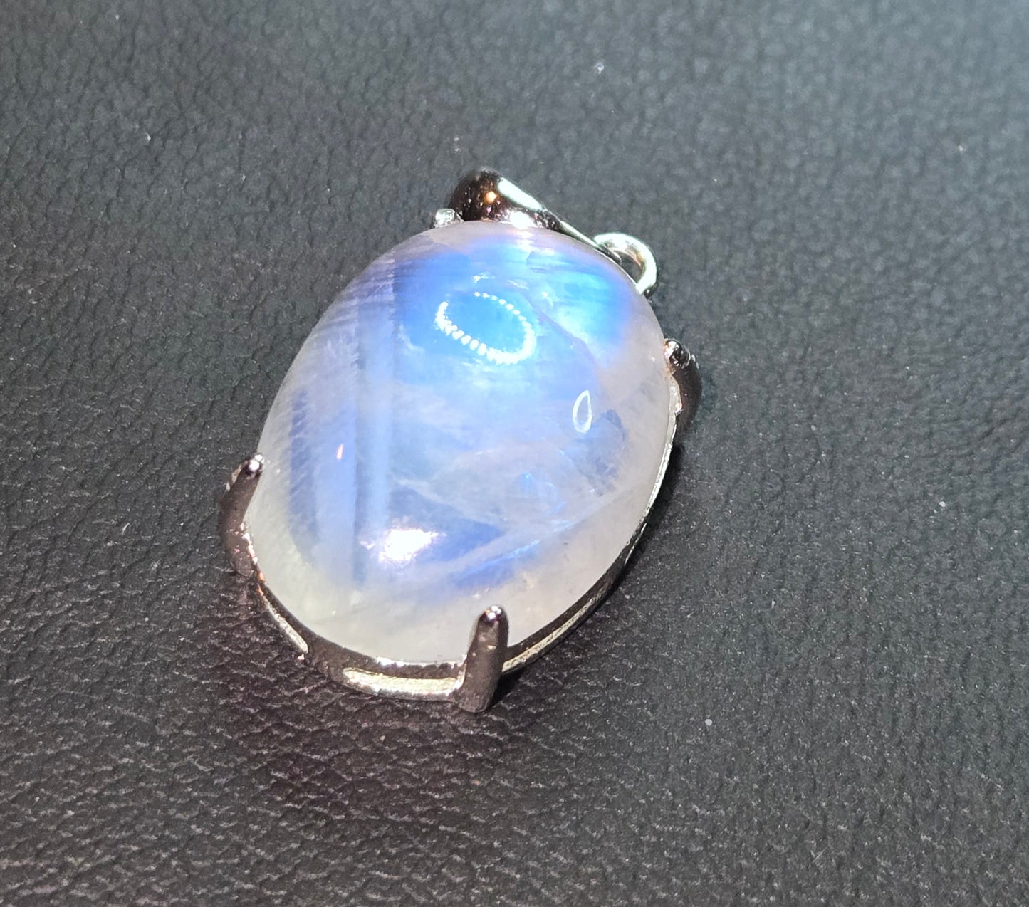 Custom Sterling Silver Pendant with Blue Fire Rainbow Moonstone