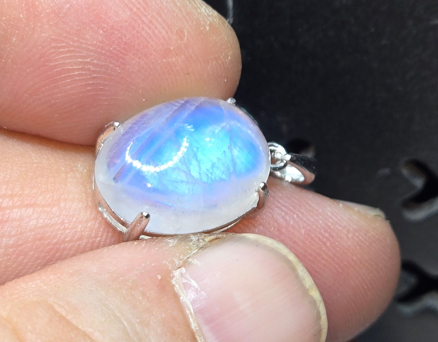 Custom Sterling Silver Pendant with Blue Fire Rainbow Moonstone