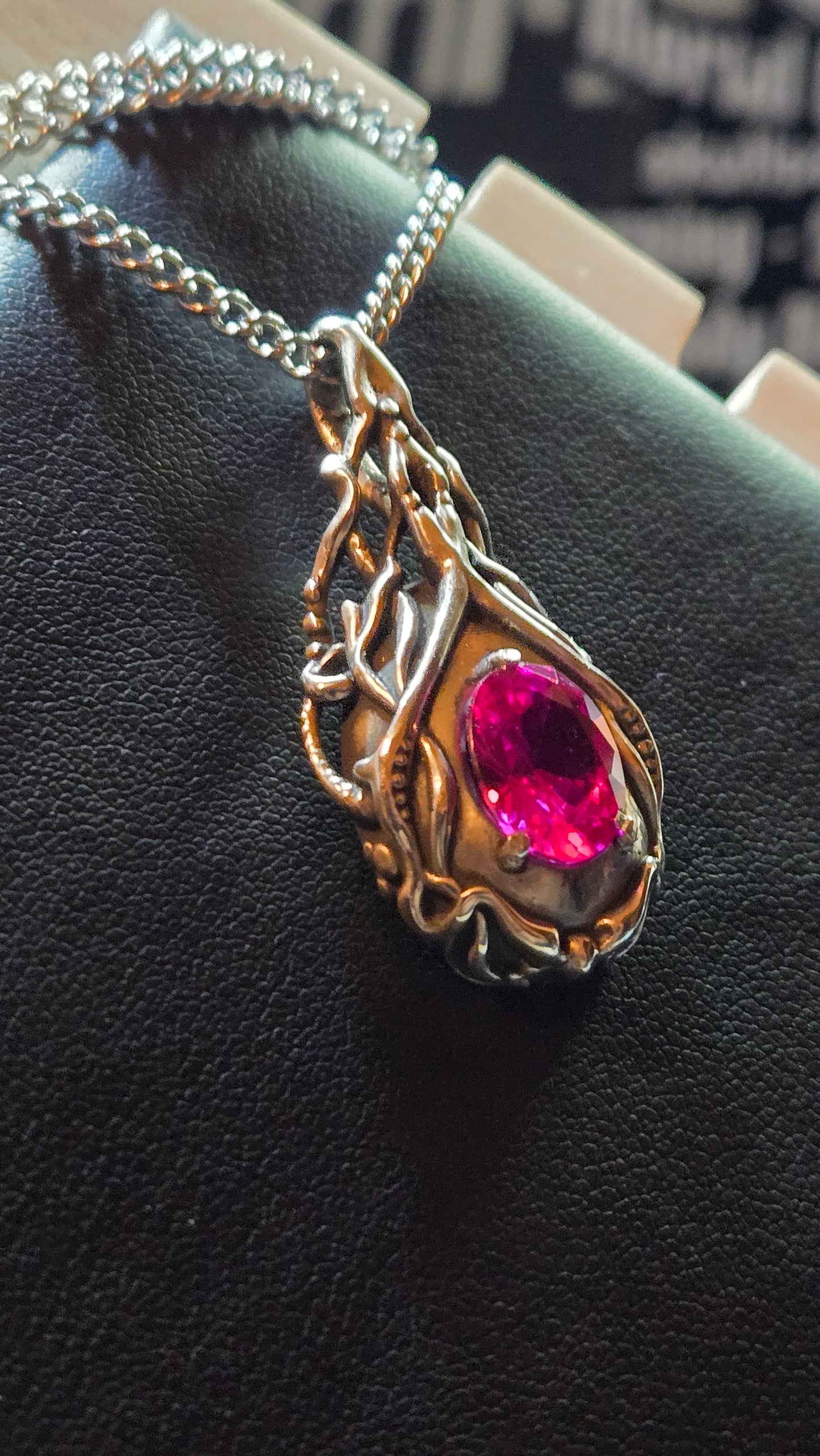 Hand-Cast aged Sterling Silver Pendant with 2.9ct Pink Sapphire