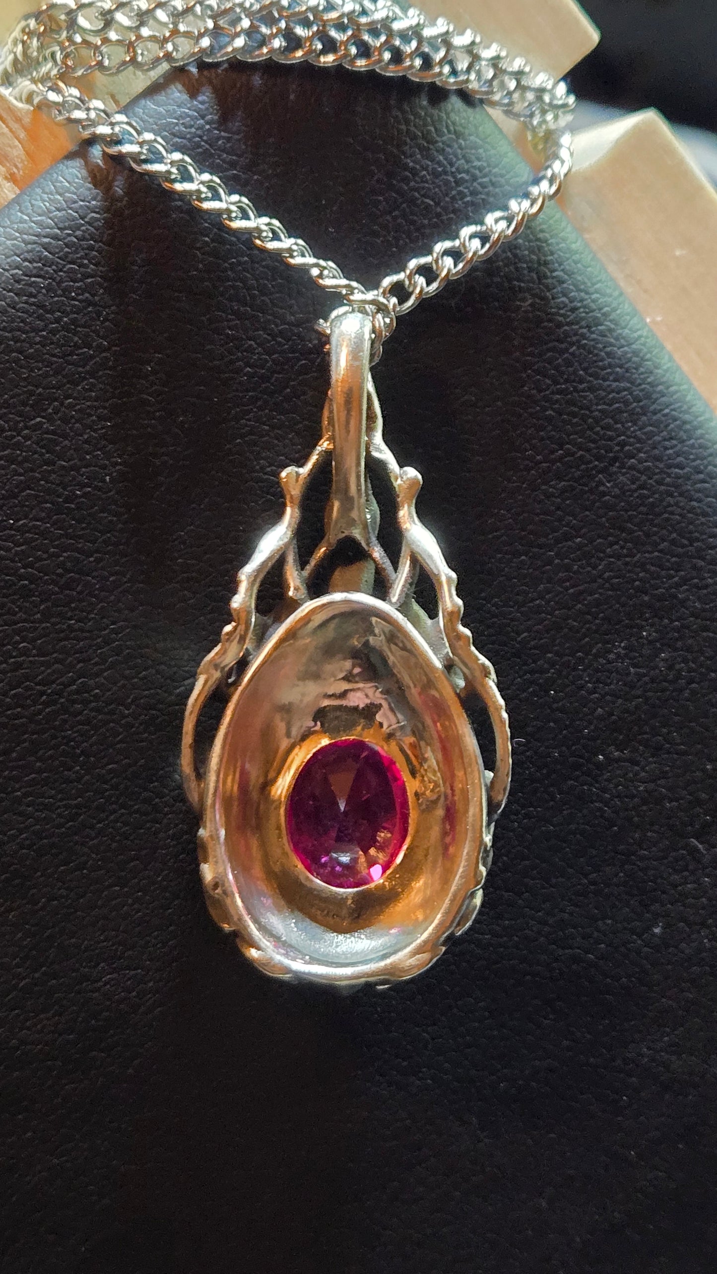 Hand-Cast aged Sterling Silver Pendant with 2.9ct Pink Sapphire