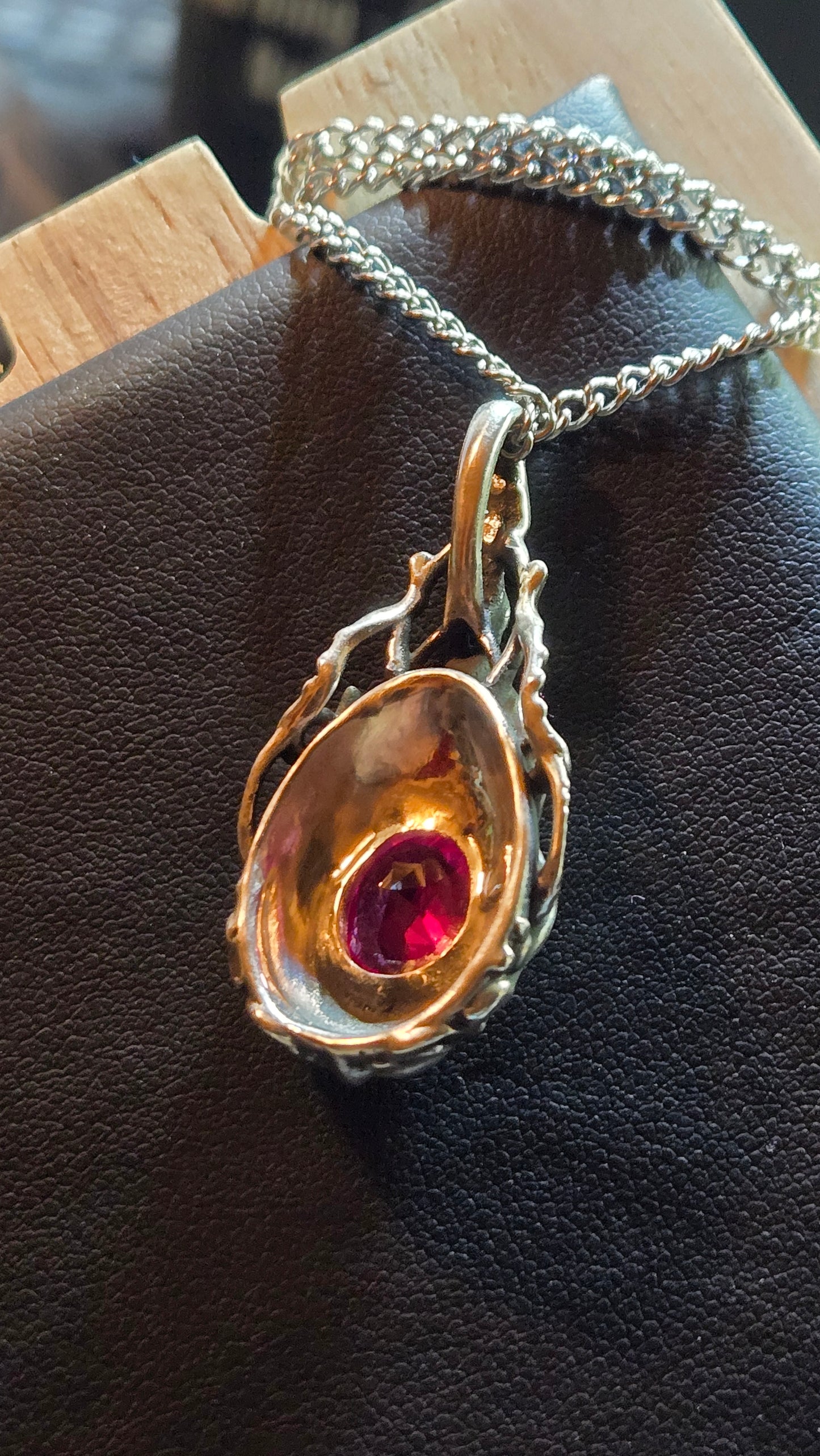 Hand-Cast aged Sterling Silver Pendant with 2.9ct Pink Sapphire