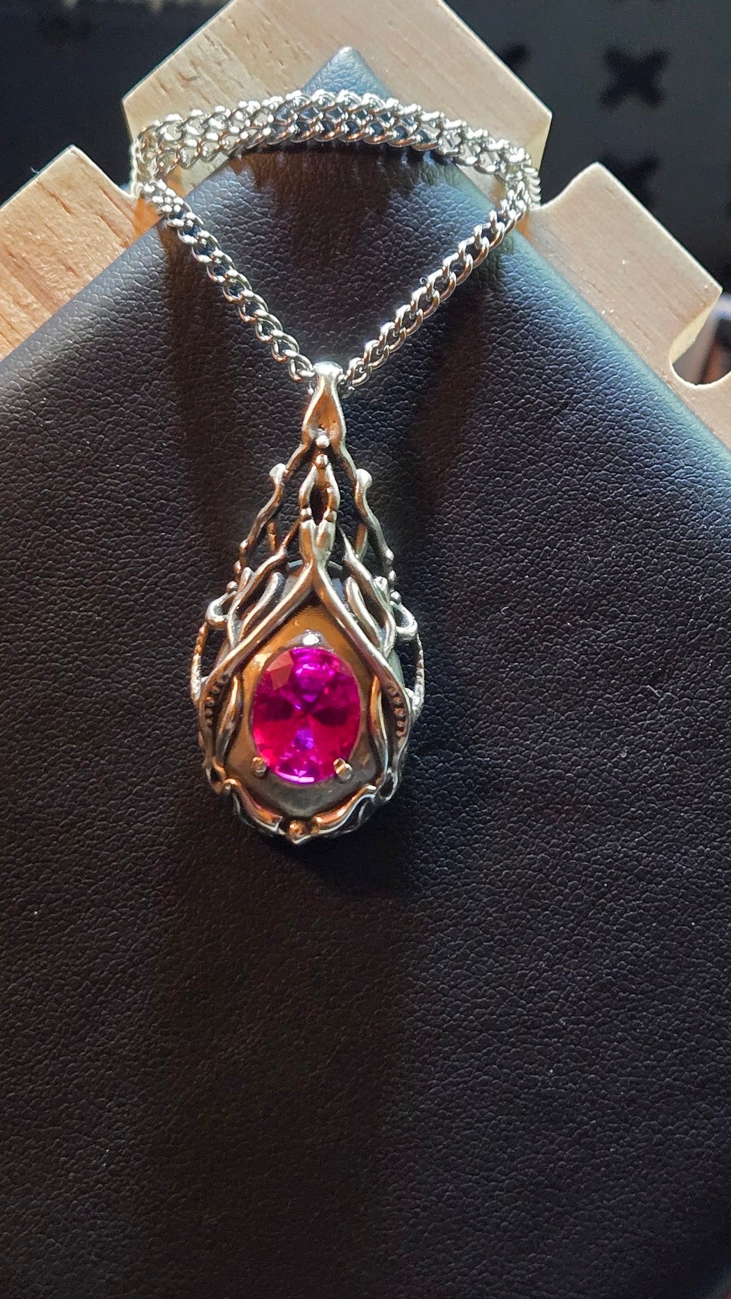 Hand-Cast aged Sterling Silver Pendant with 2.9ct Pink Sapphire