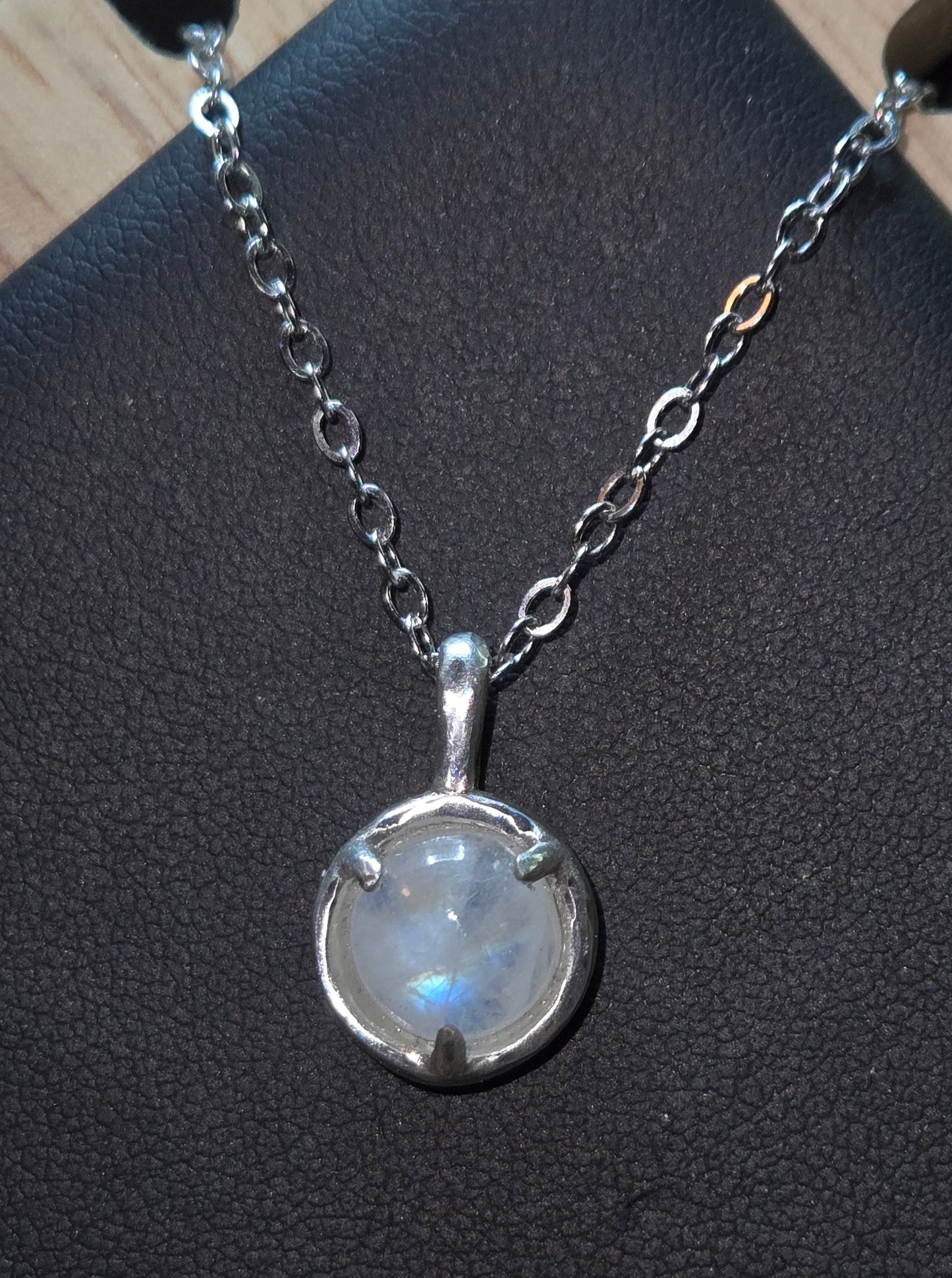 Hand-Cast Sterling Silver Pendant with natural Moonstone Cabochon
