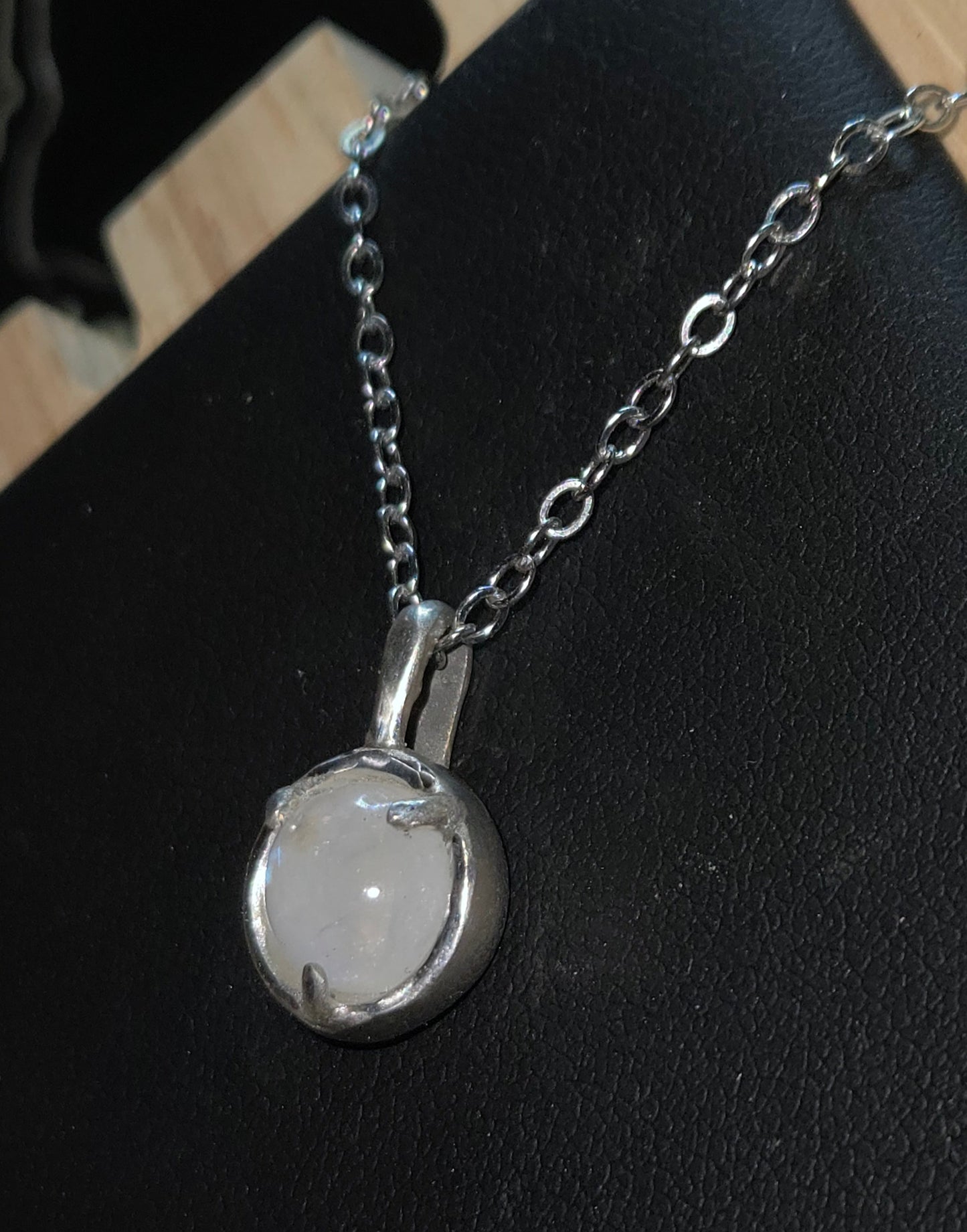 Hand-Cast Sterling Silver Pendant with natural Moonstone Cabochon