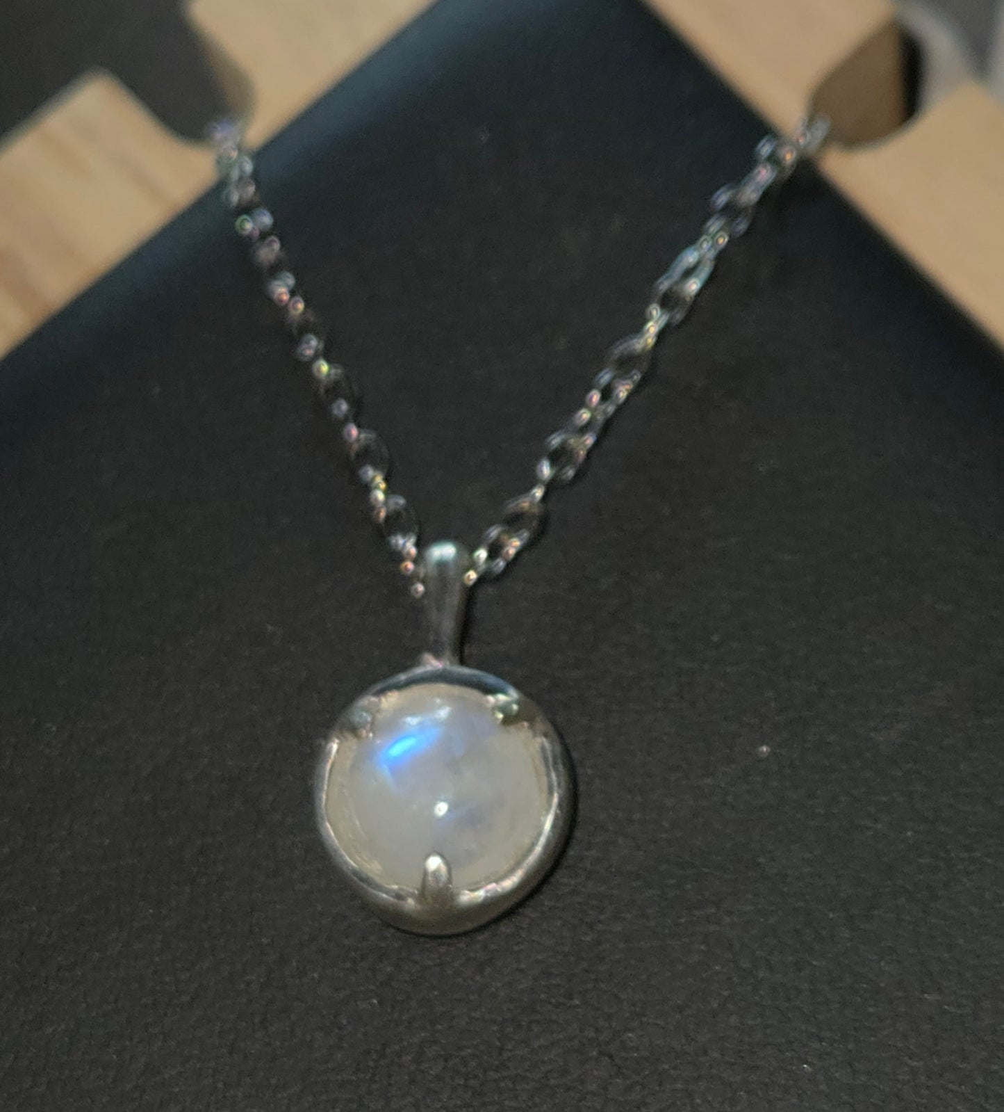 Hand-Cast Sterling Silver Pendant with natural Moonstone Cabochon