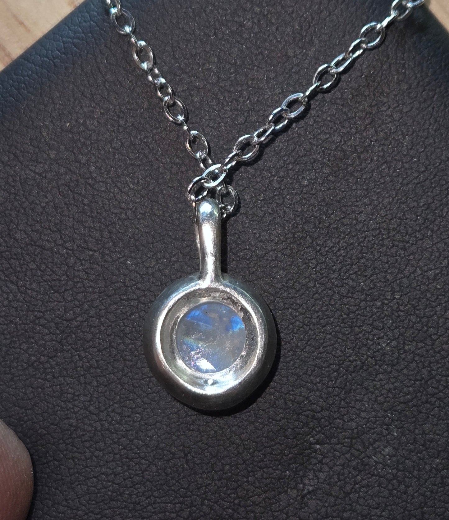 Hand-Cast Sterling Silver Pendant with natural Moonstone Cabochon