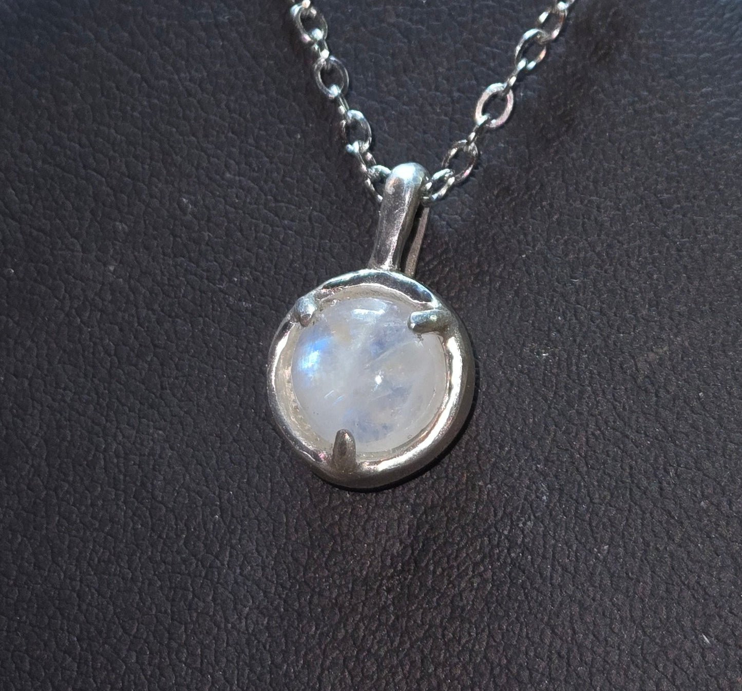 Hand-Cast Sterling Silver Pendant with natural Moonstone Cabochon