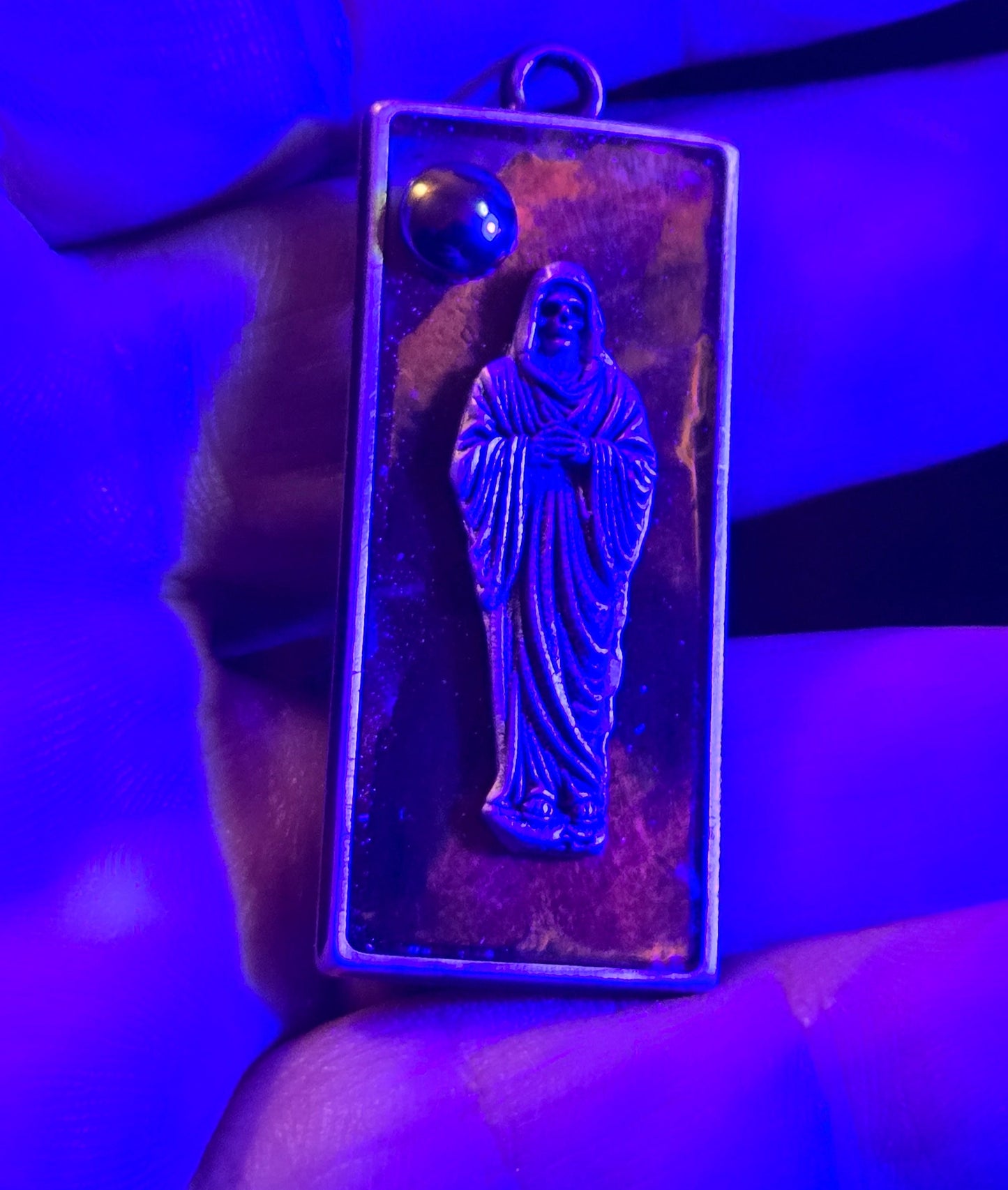 Handmade Black Sun Reaper Pendant – UV Reactive Occult Relic