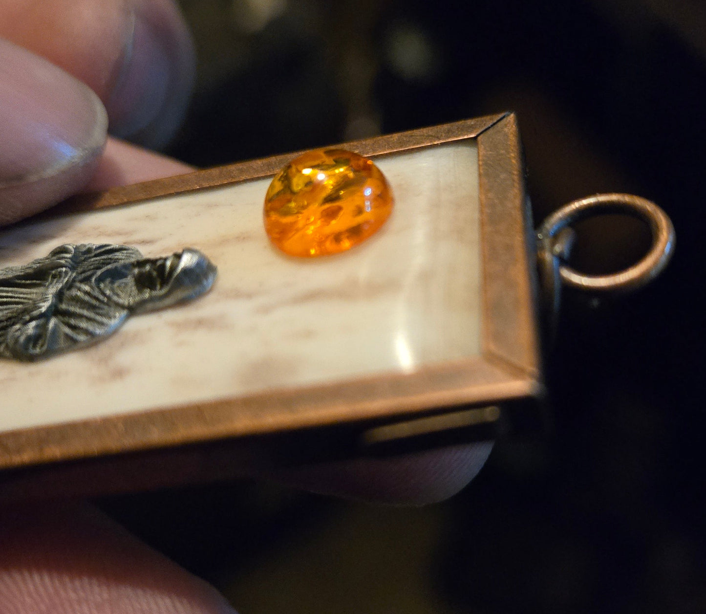 Custom Human Bone Grim Reaper Pendant with Baltic Amber Sun