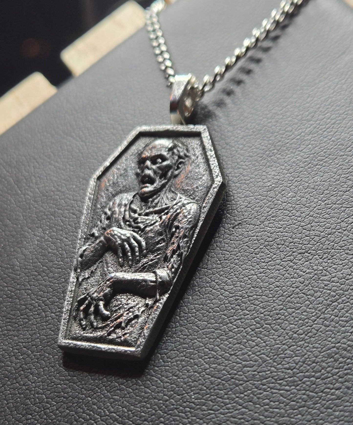 Handcrafted Coffin-Shaped Zombie Pendant