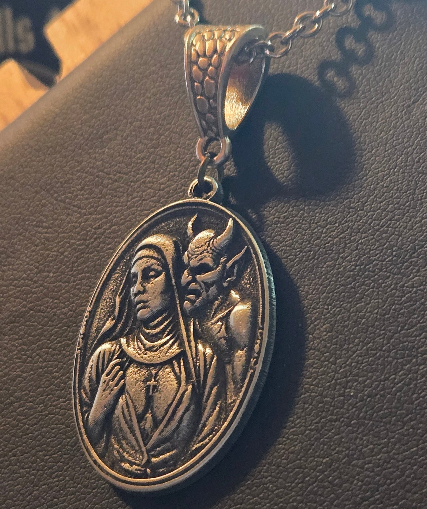 Seduced by the Devil — Oval Nun & Satan Portrait Pendant | Limited Sinister Relic