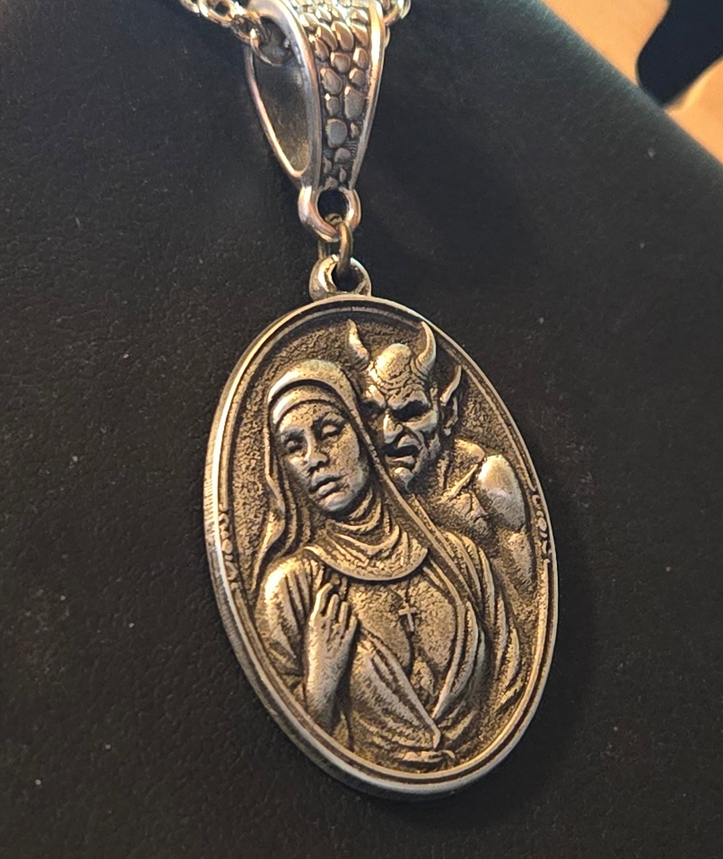 Seduced by the Devil — Oval Nun & Satan Portrait Pendant | Limited Sinister Relic