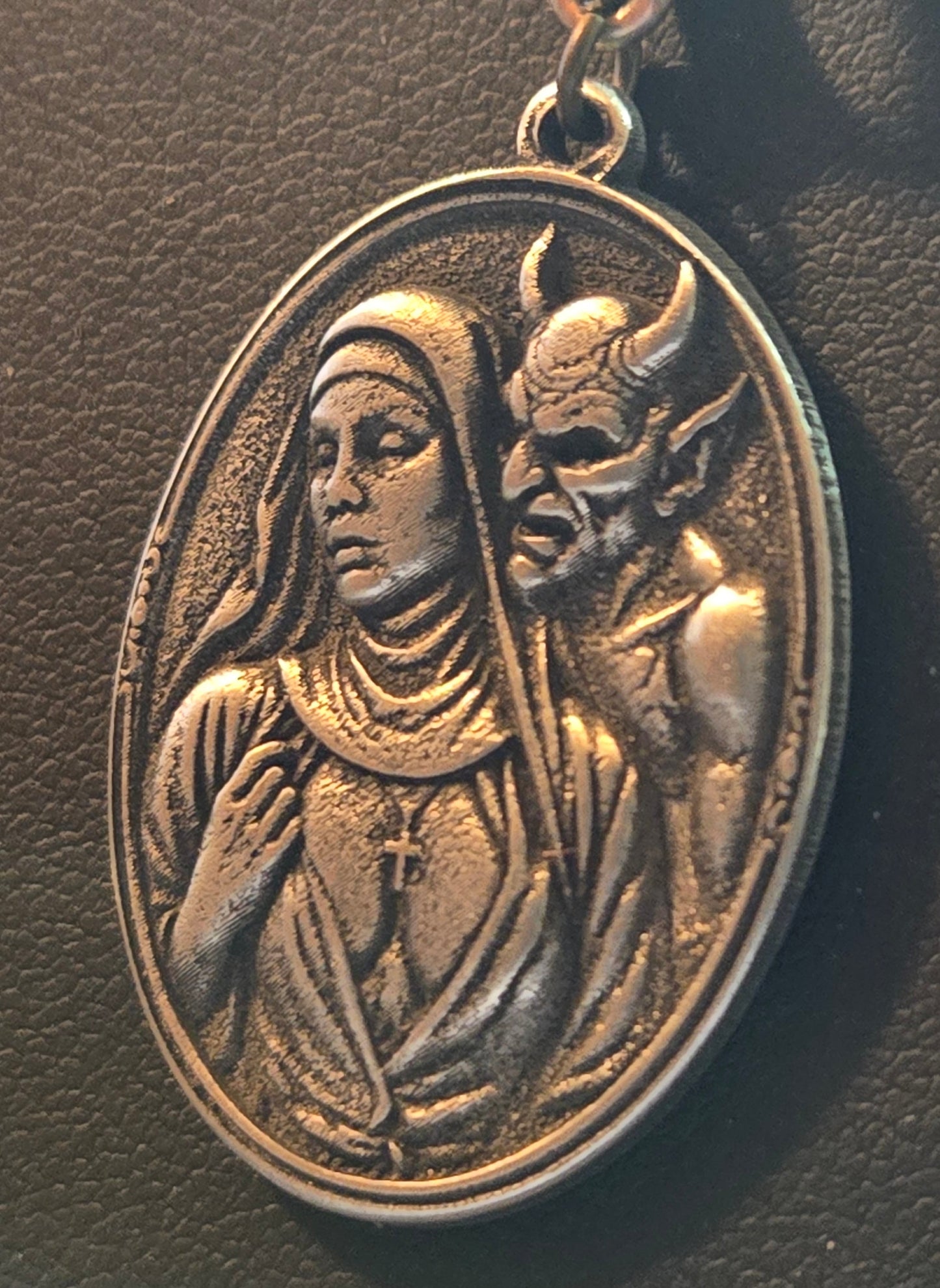 Seduced by the Devil — Oval Nun & Satan Portrait Pendant | Limited Sinister Relic