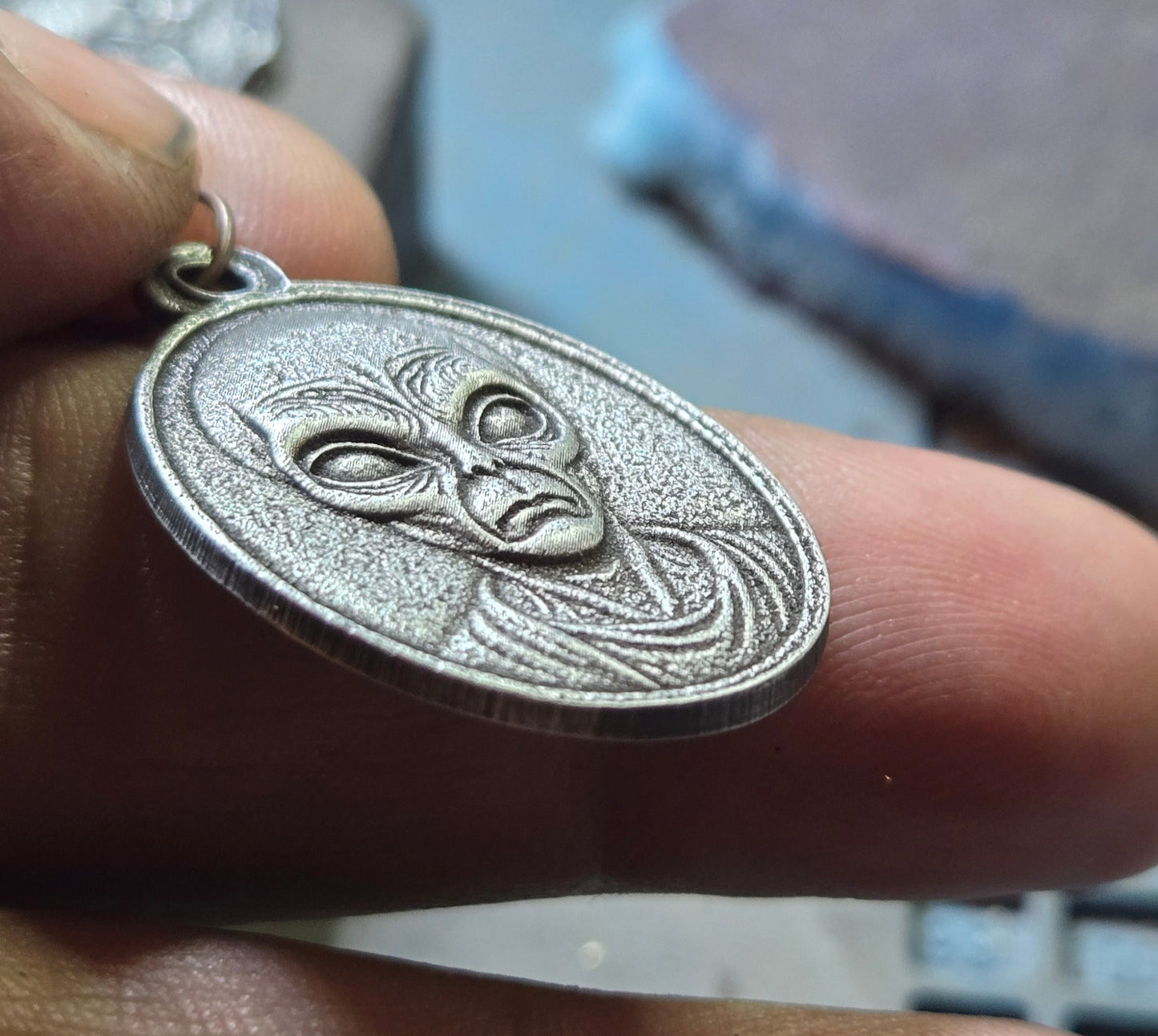 Custom Gray Alien Portrait Pendant – Visitor from Beyond