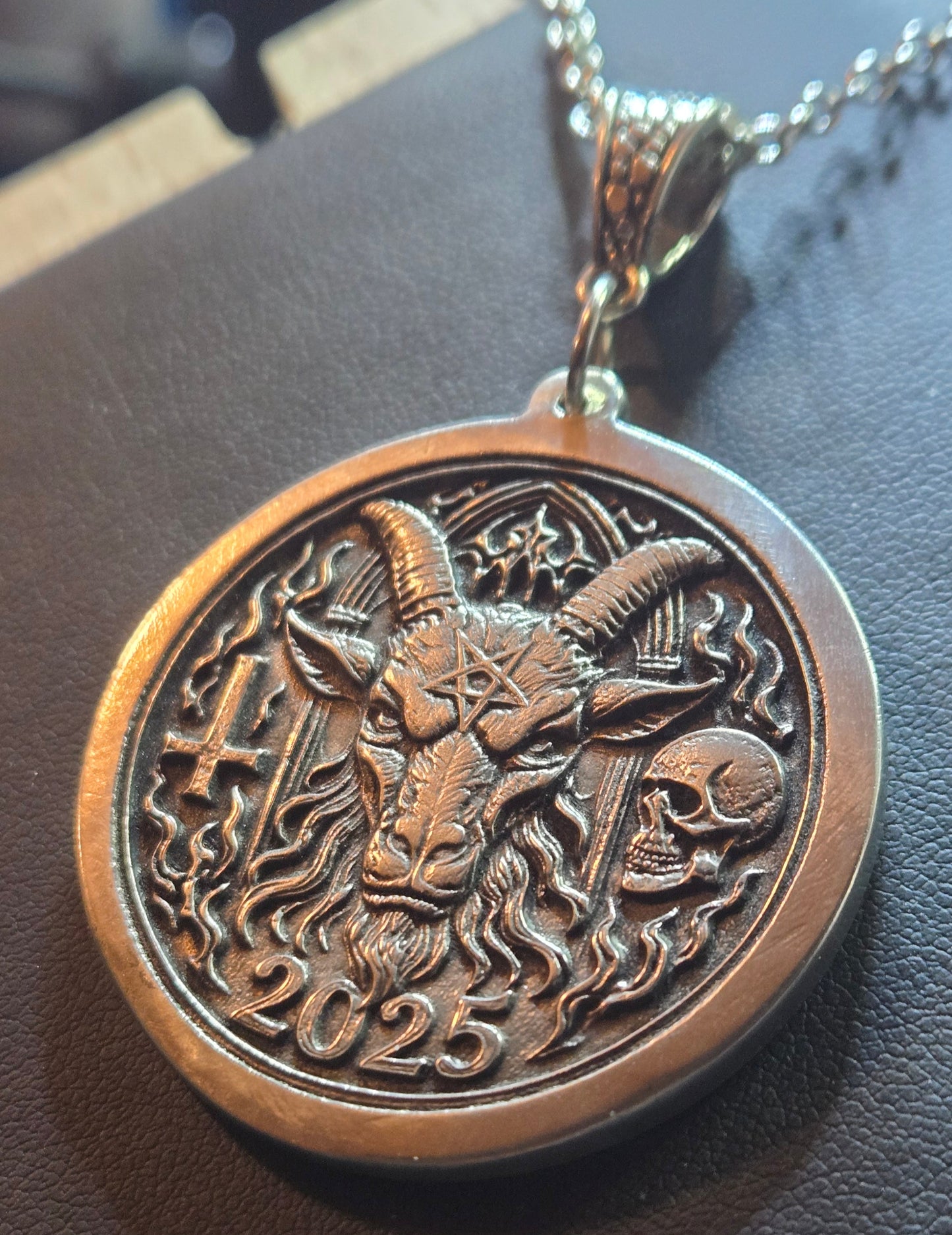39.5mm Sterling Silver Satanic Two-Sided Pendant – 2025 Edition