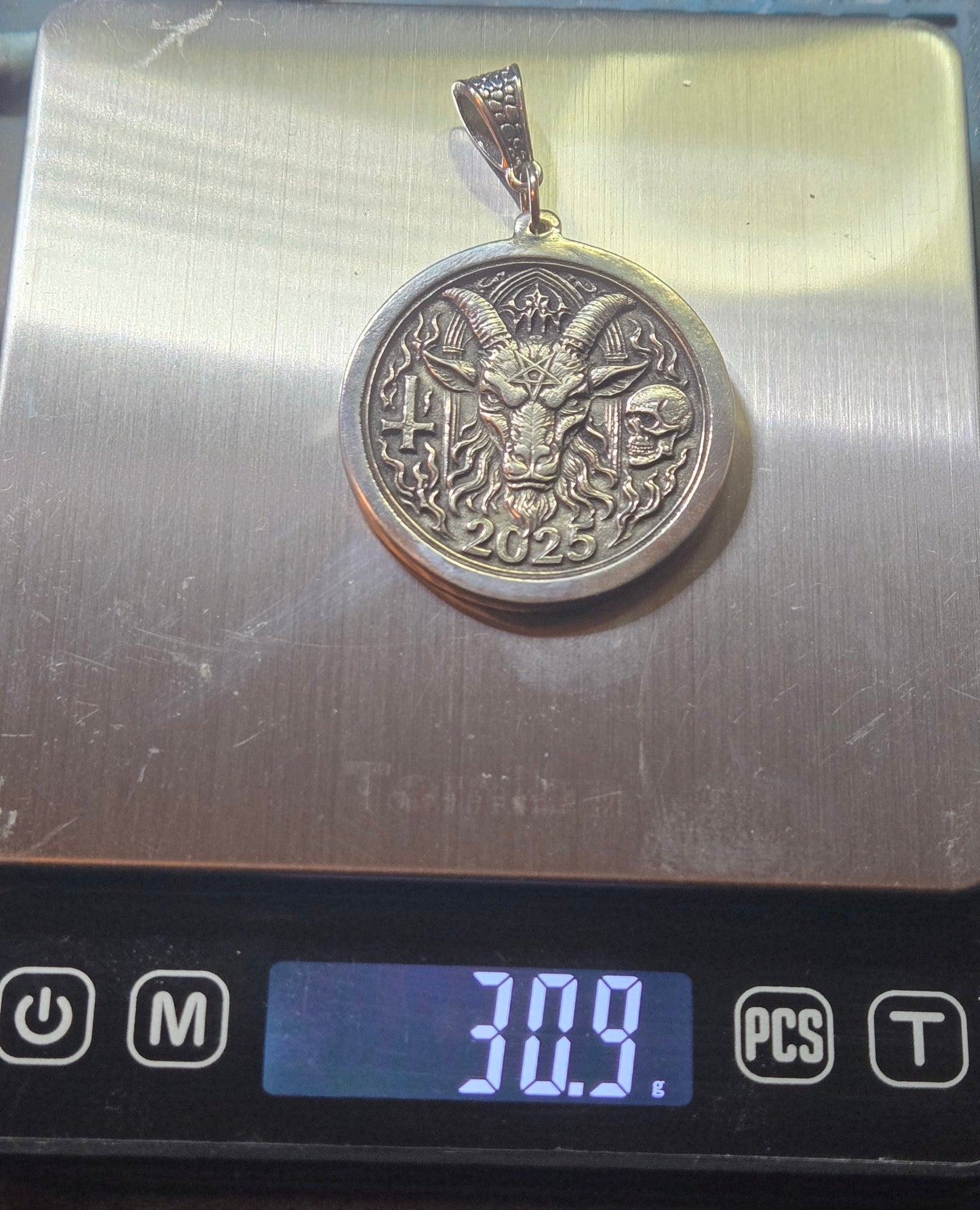 39.5mm Sterling Silver Satanic Two-Sided Pendant – 2025 Edition