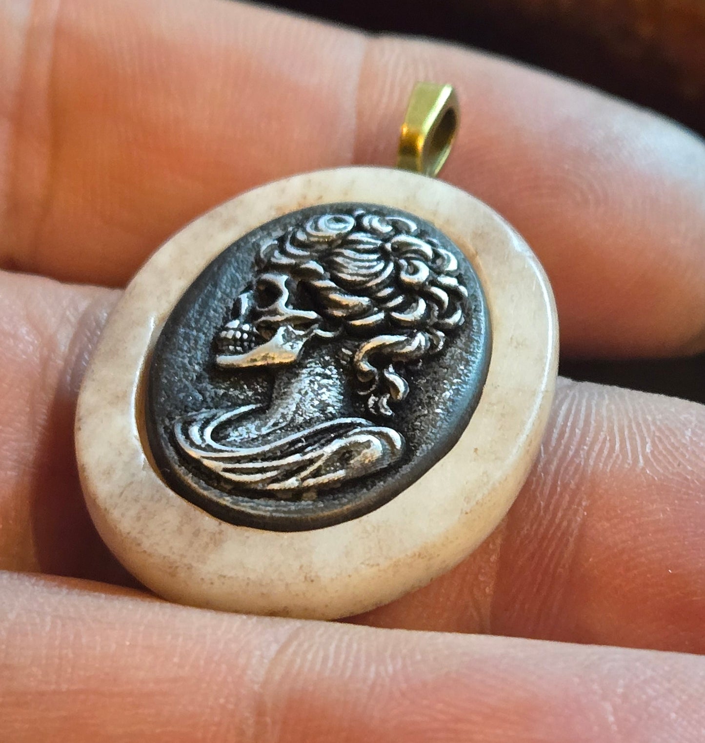 Custom Skull Cameo Pendant – Human Bone Relic (One of a Kind)