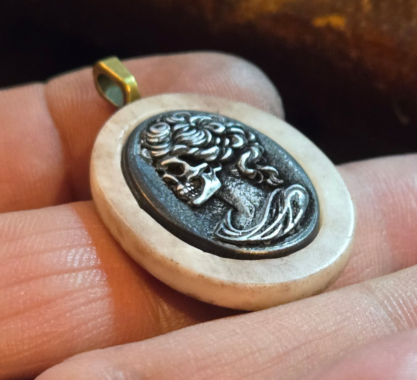 Custom Skull Cameo Pendant – Human Bone Relic (One of a Kind)