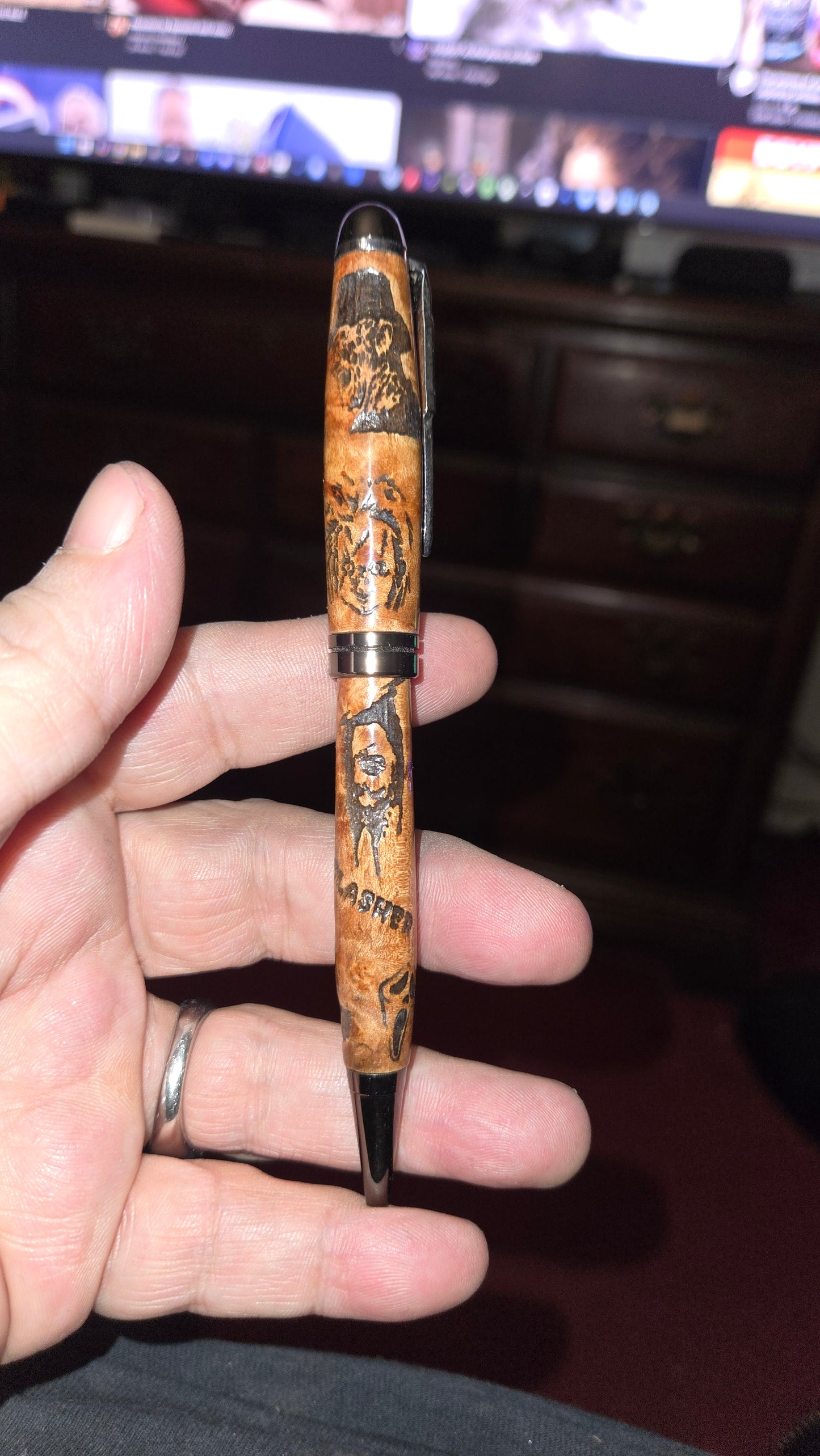 Custom Slasher Movie Pen – Hand-Turned Cottonwood Burl