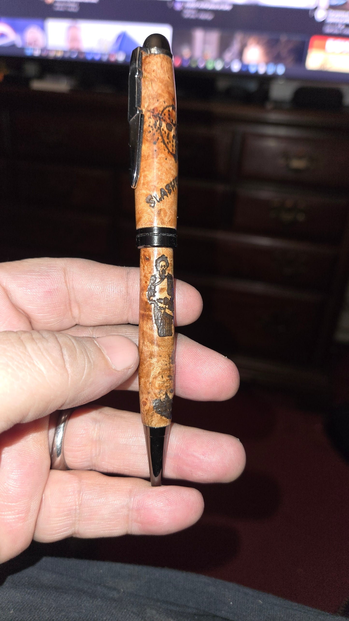 Custom Slasher Movie Pen – Hand-Turned Cottonwood Burl