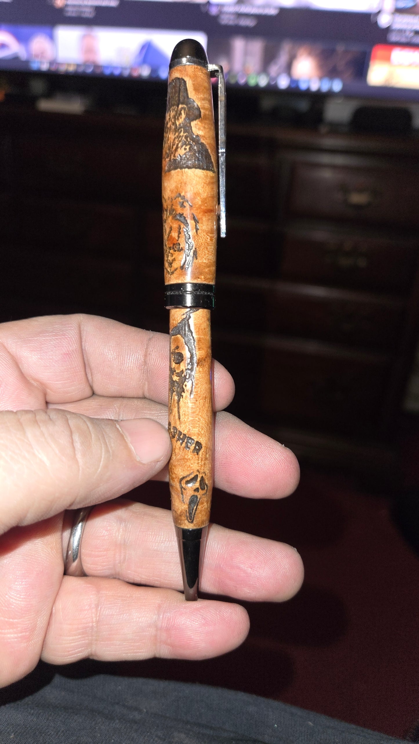 Custom Slasher Movie Pen – Hand-Turned Cottonwood Burl