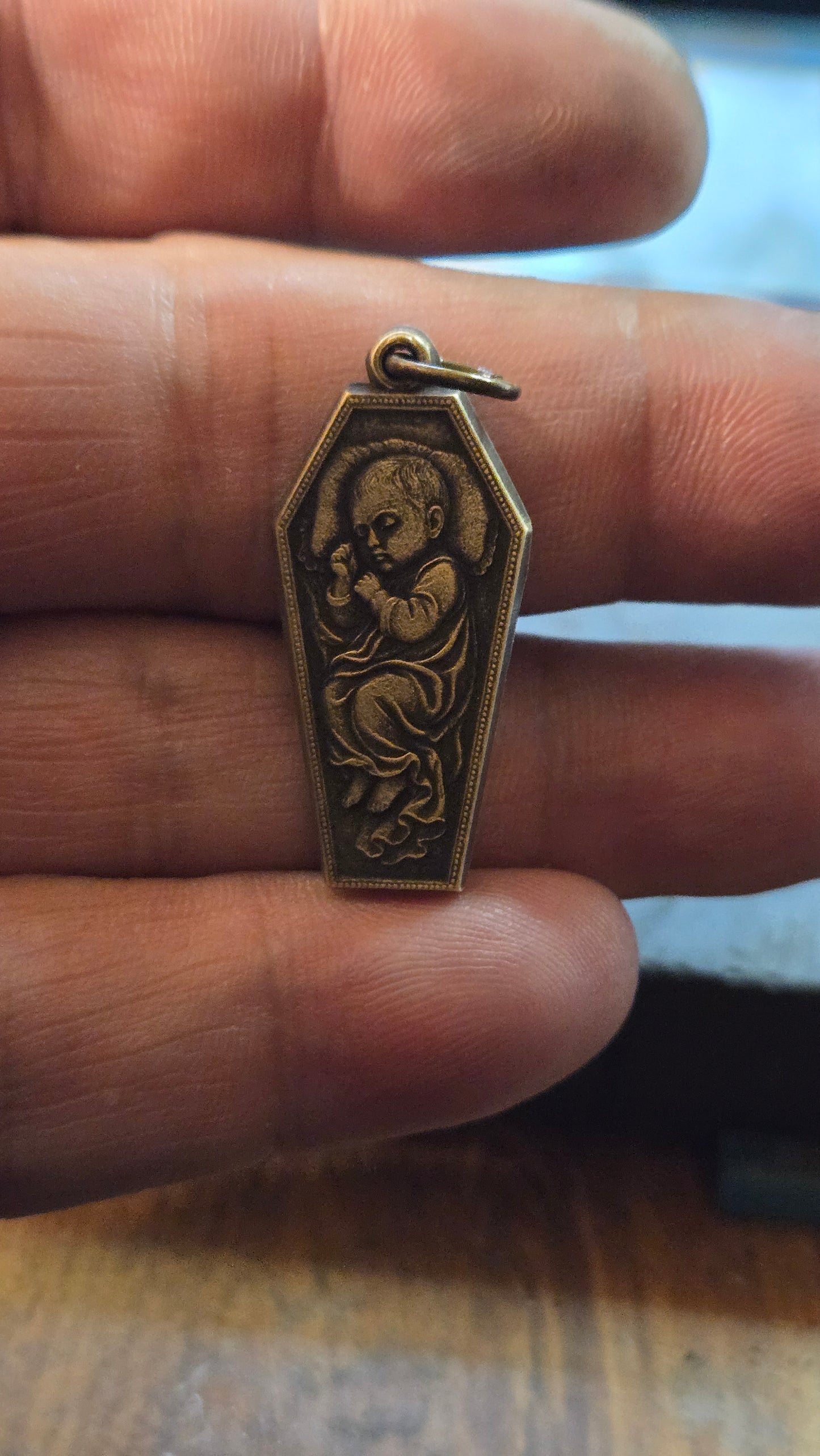 Custom Brass Victorian Style Child Remembrance Pendant – Coffin of Silent Sleep