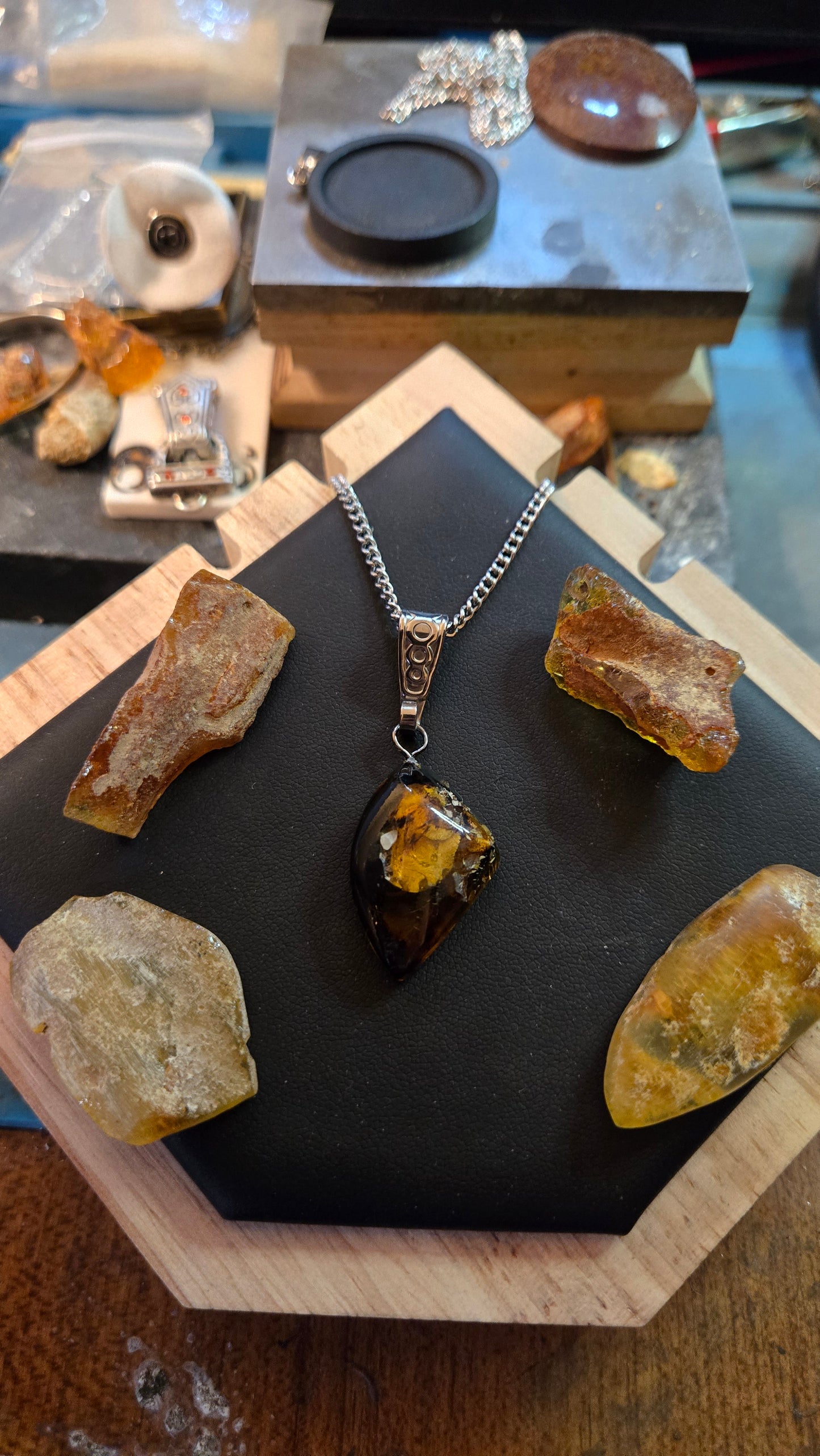 Hand-Polished Natural Amber Pendant With Organic Inclusions