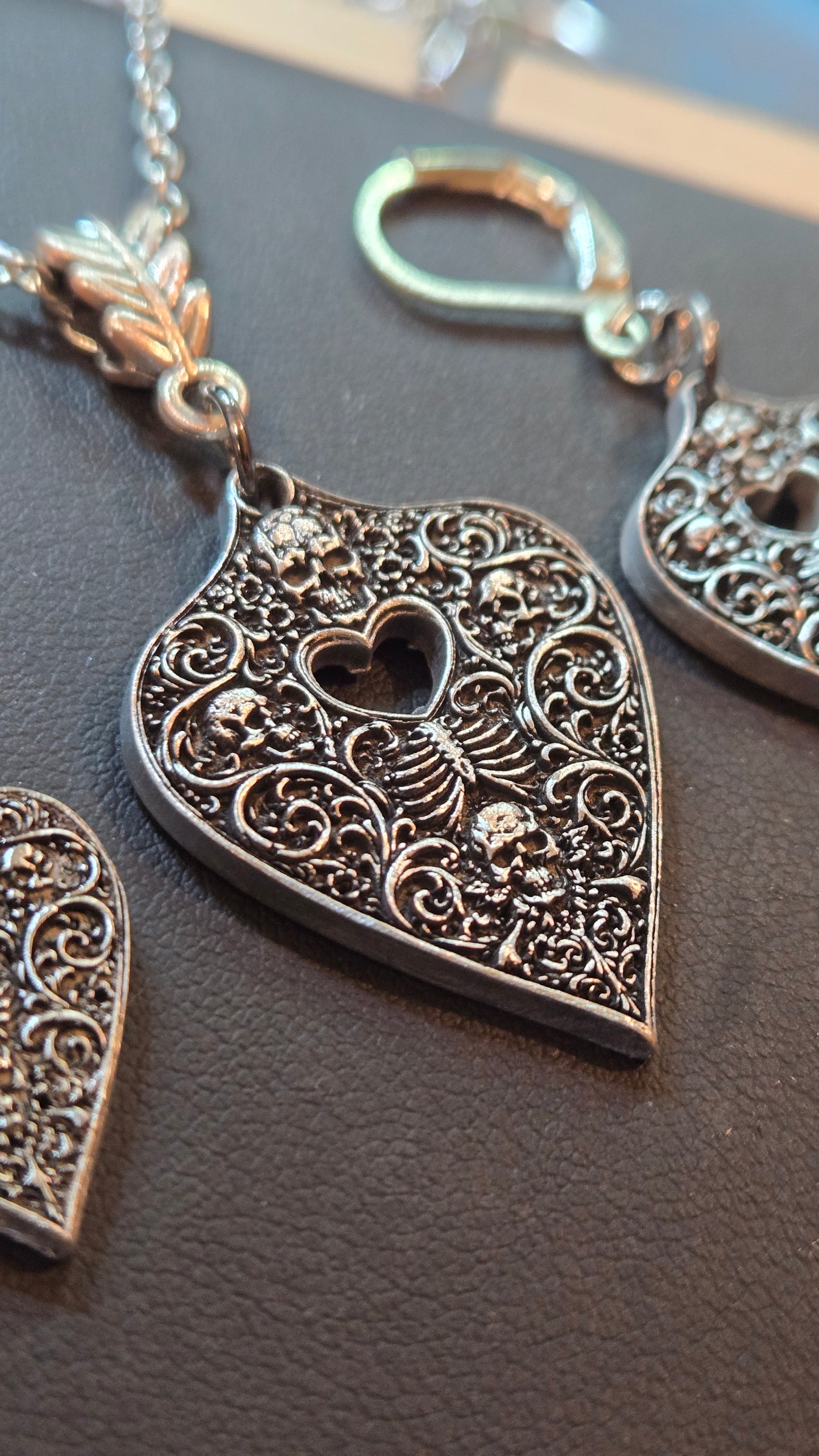 Custom Skull Filigree Planchette Pendant & Earring Set