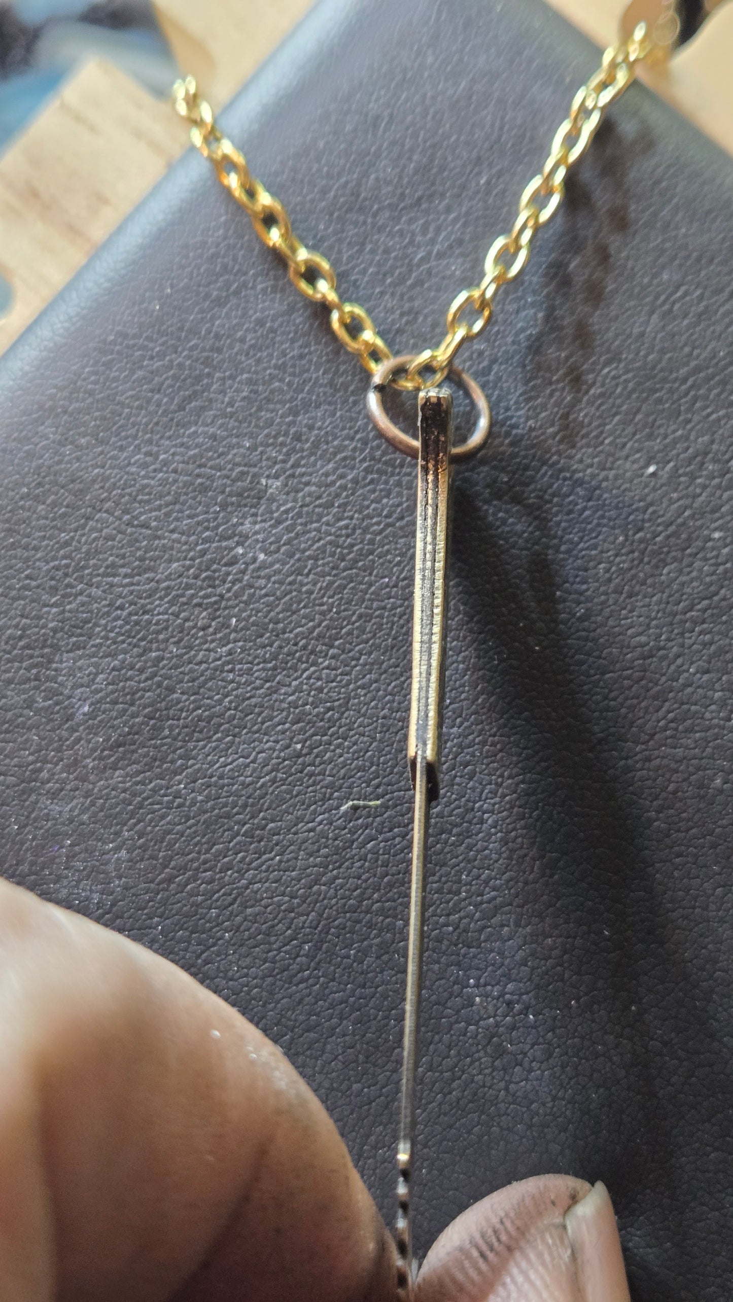 Aged Brass Pinhead Blade Pendant – Double-Sided