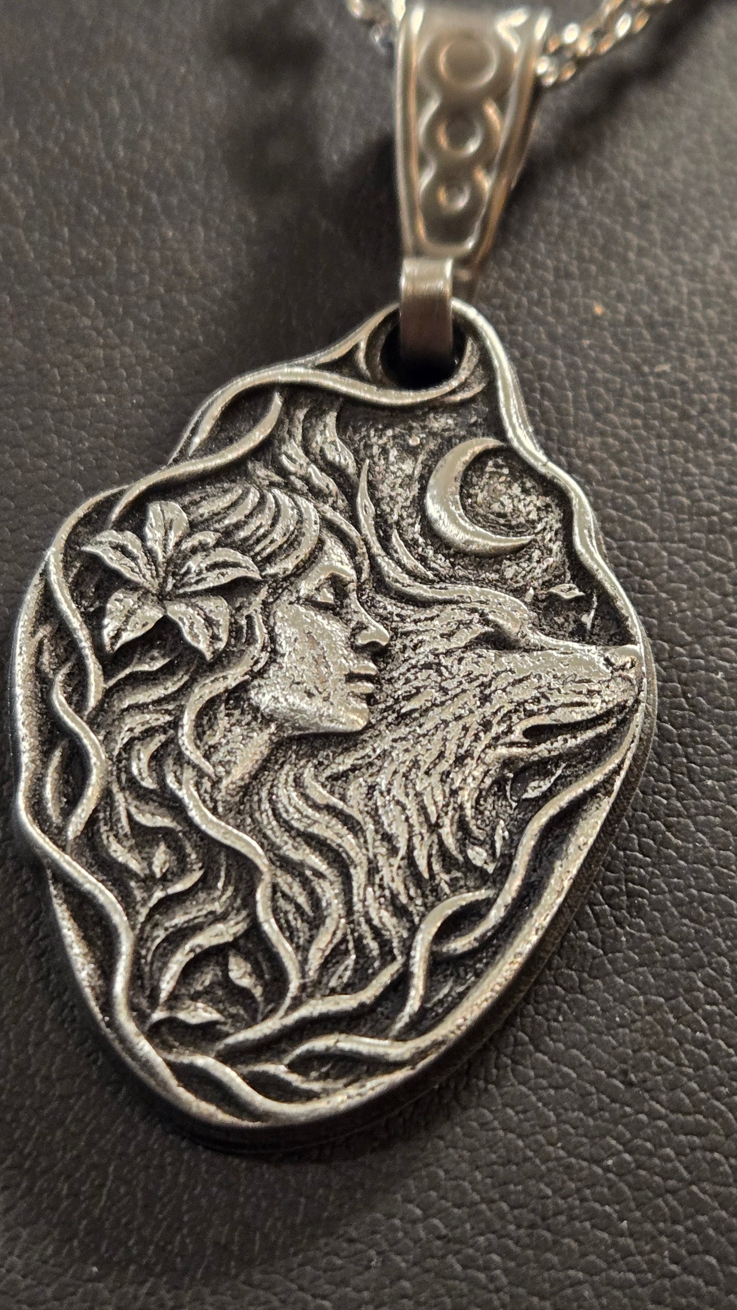 Custom Woman & Wolf Moon Pendant