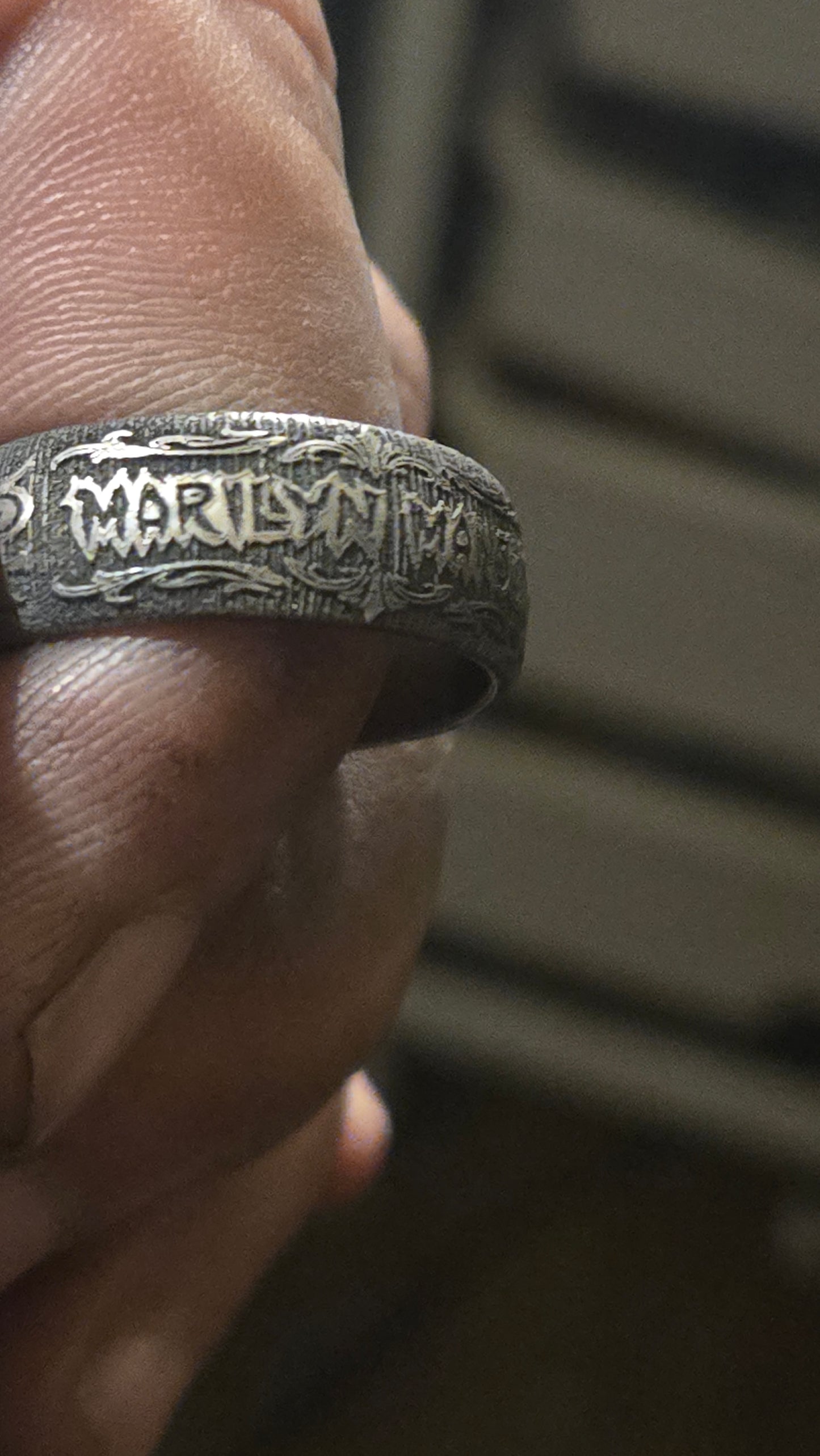 MARILYN MANSON THEMED RING – DEEP ENGRAVED & HAND AGED